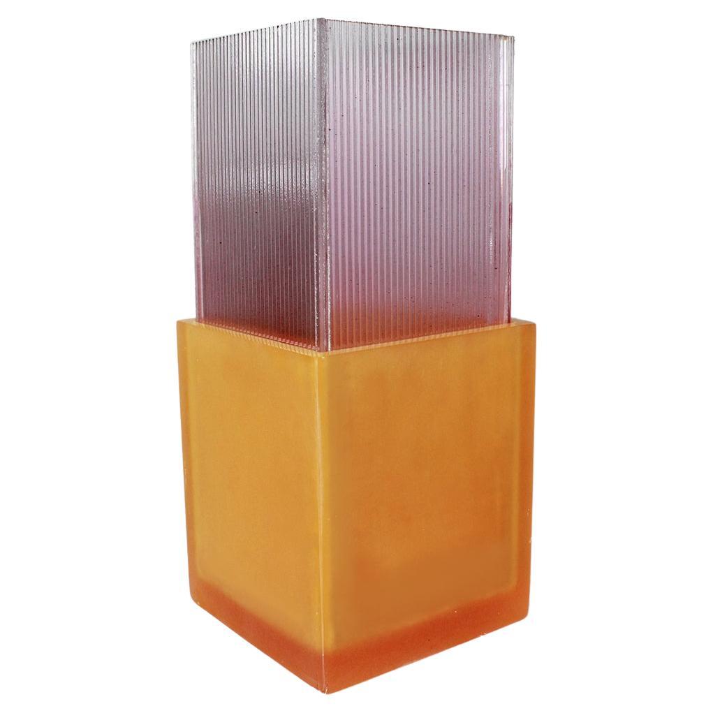 Contemporary Design Vase in Resin Glass Handcrafted Orange and Pink Color