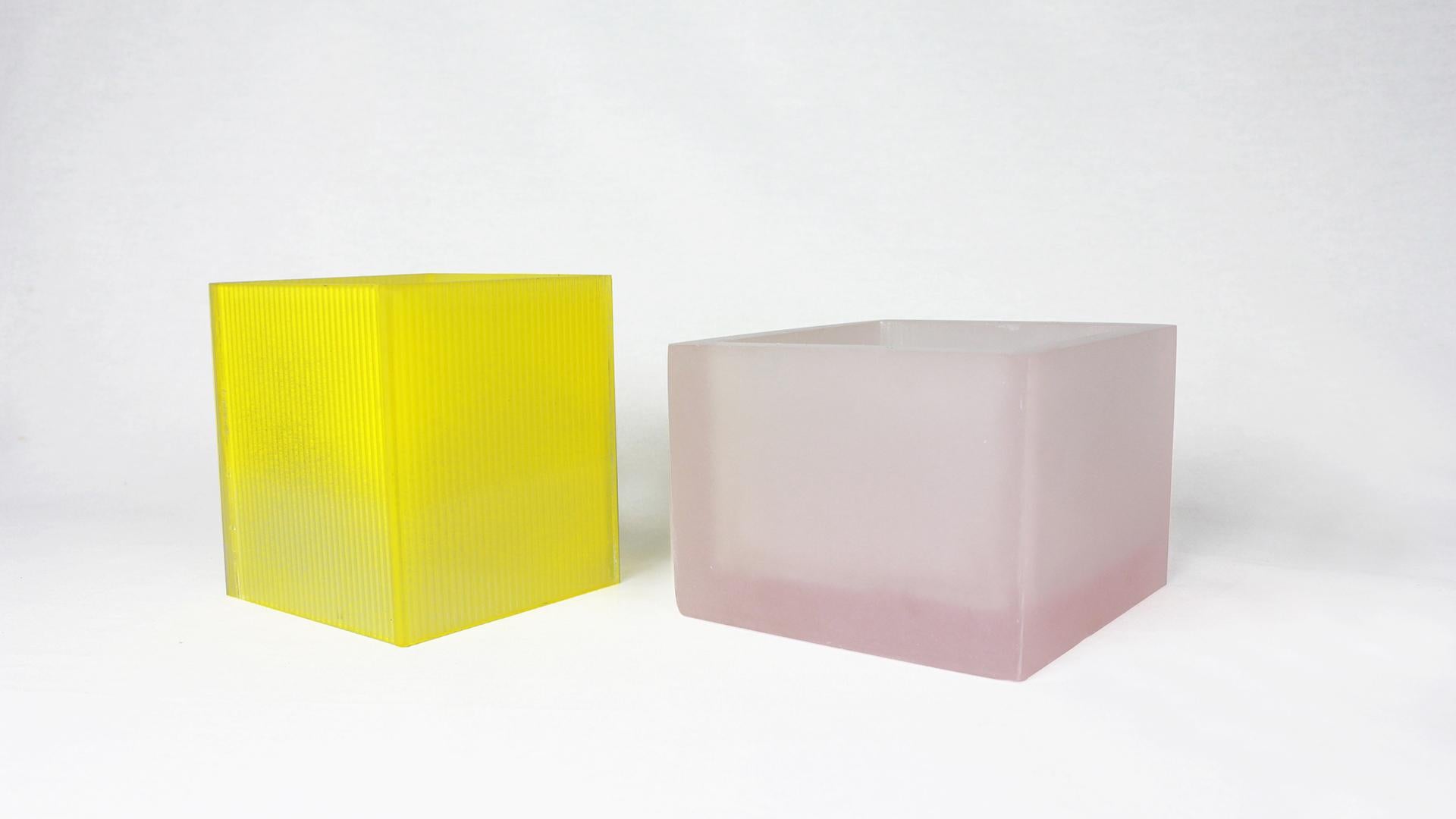 Hand-Crafted Contemporary Design Vase in Resin Glass Handcrafted Yellow and Pink Color For Sale
