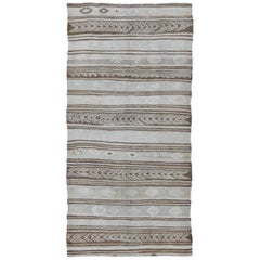 Contemporary Design Vintage Turkish Flat-Weave Kilim Rug with Camel Stripes