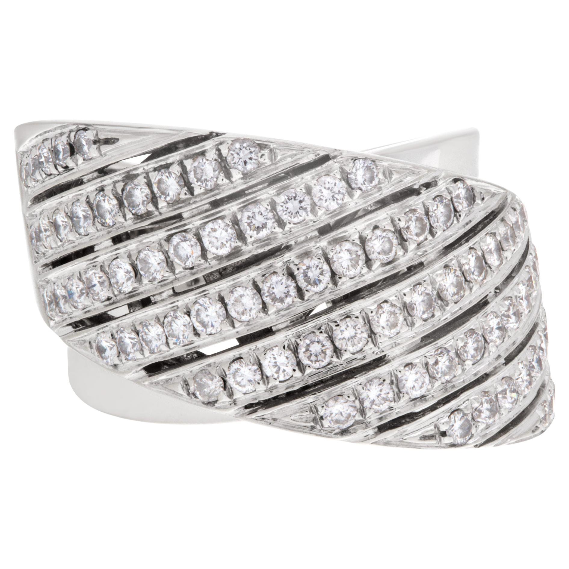 Contemporary Design Wide "Crisscross" Ring with 1.50 Carat Pave Diamonds Set For Sale