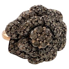 Anillo de oro de 18 quilates y plata 925 de diseño contemporáneo con diamantes de 0,80 quilates