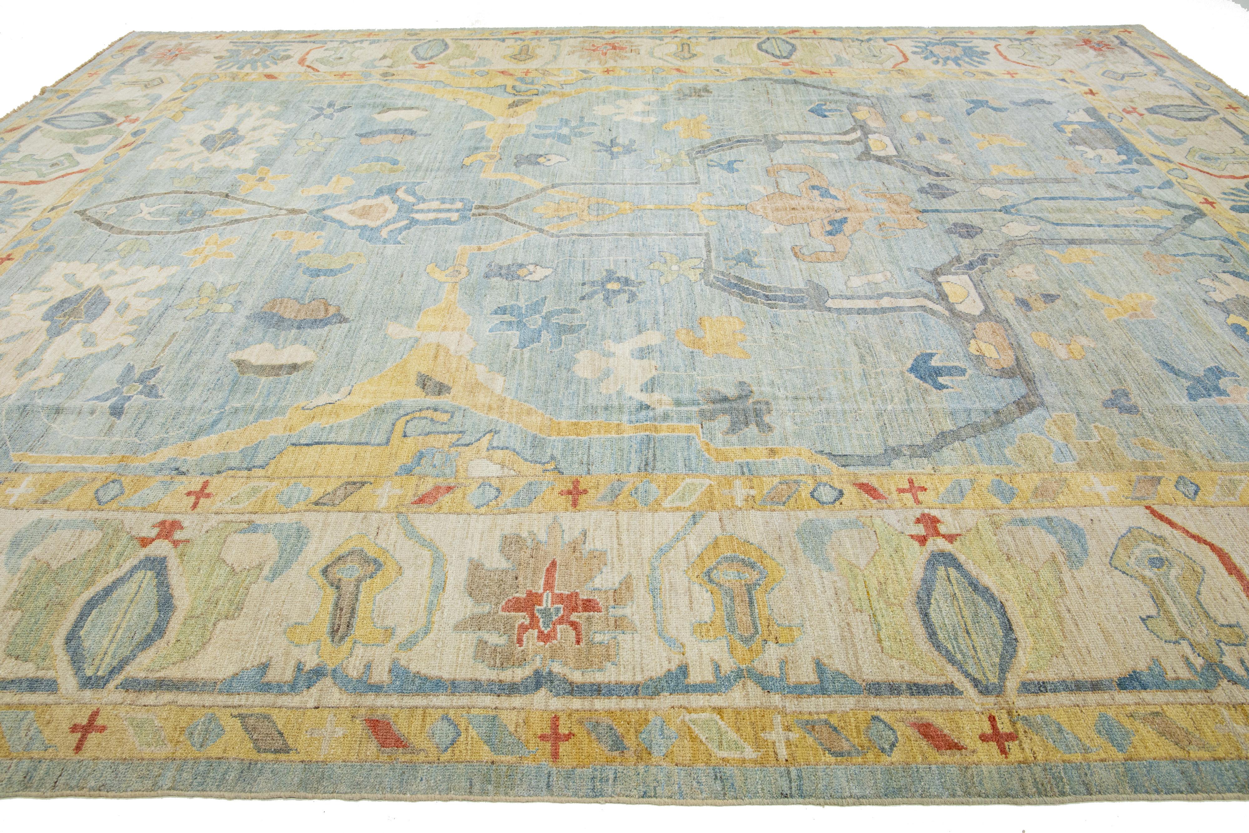 Hand-Knotted  Contemporary Designed Sultanabad Oversize Wool Rug In Blue For Sale