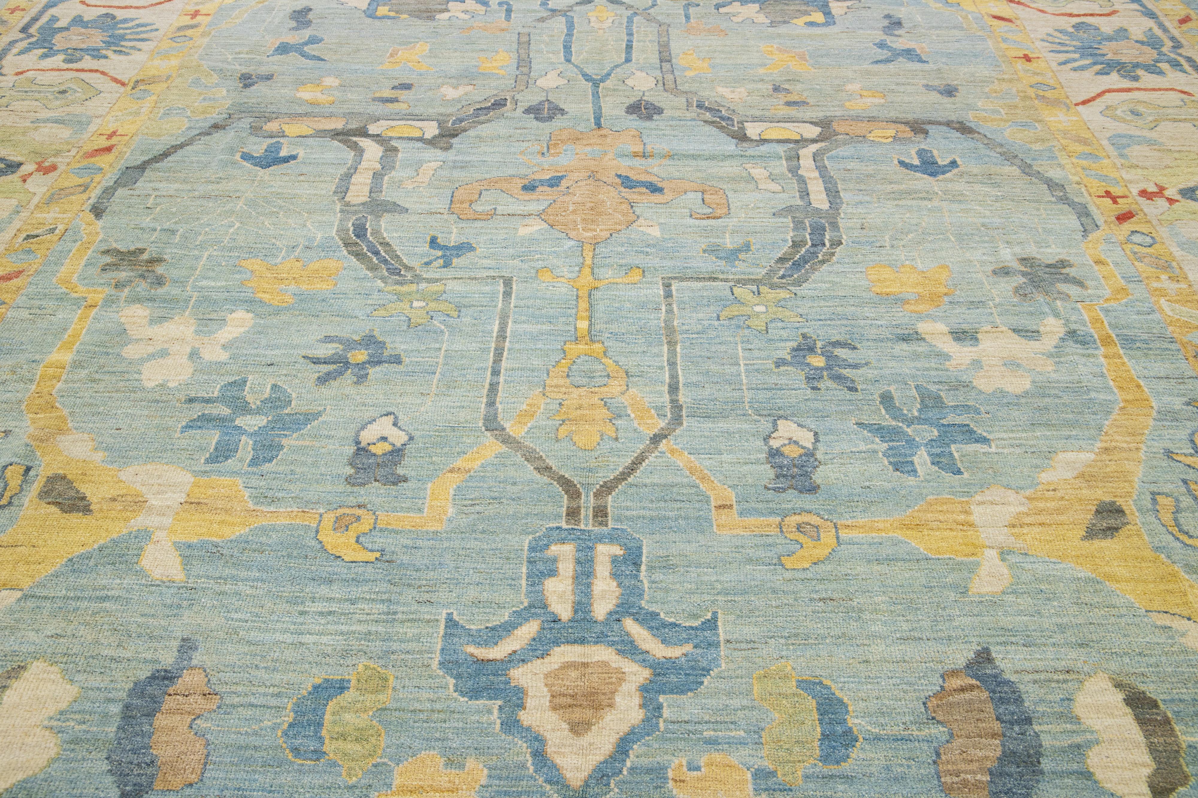  Contemporary Designed Sultanabad Oversize Wool Rug In Blue For Sale 1