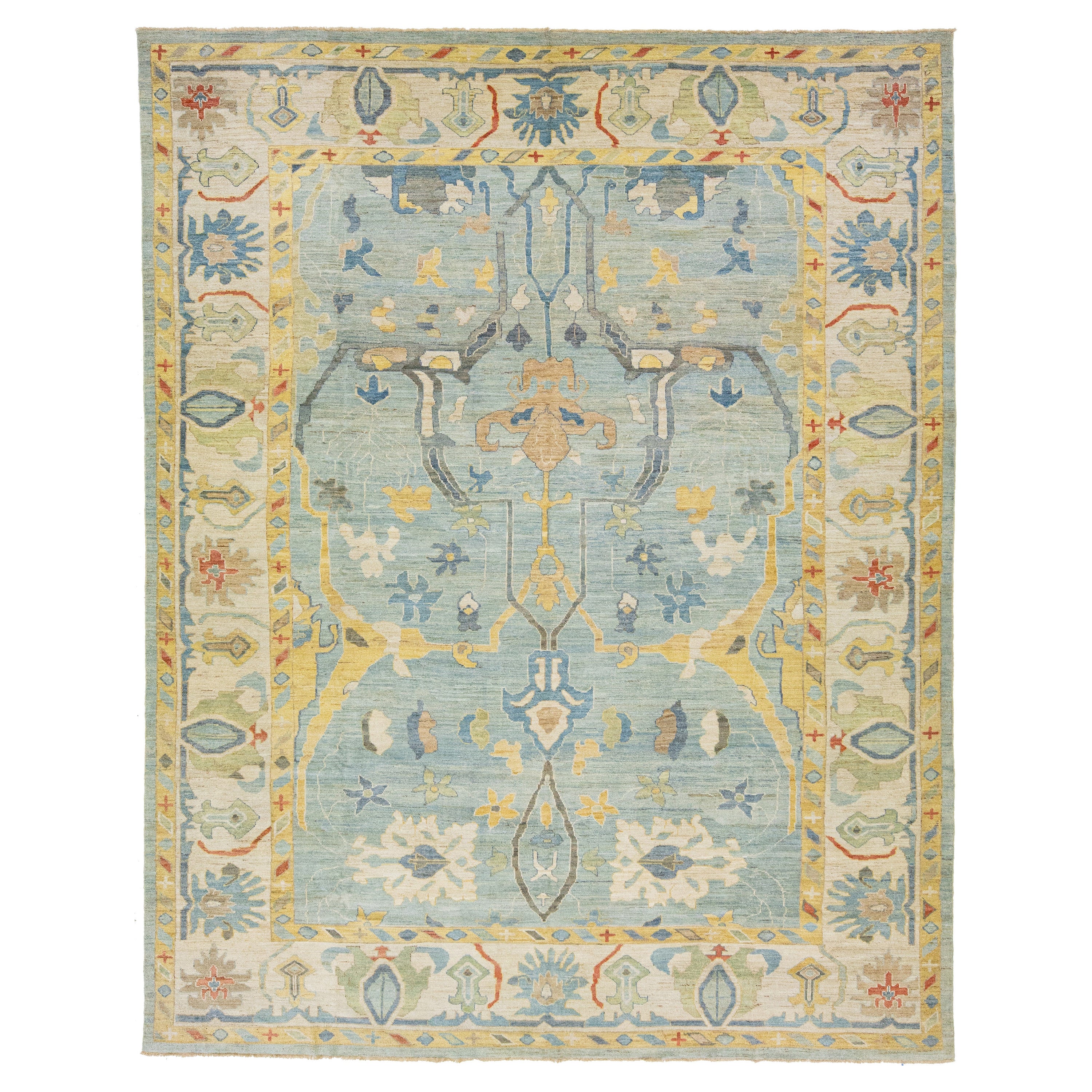 Contemporary Designed Sultanabad Oversize Wollteppich In Blau im Angebot