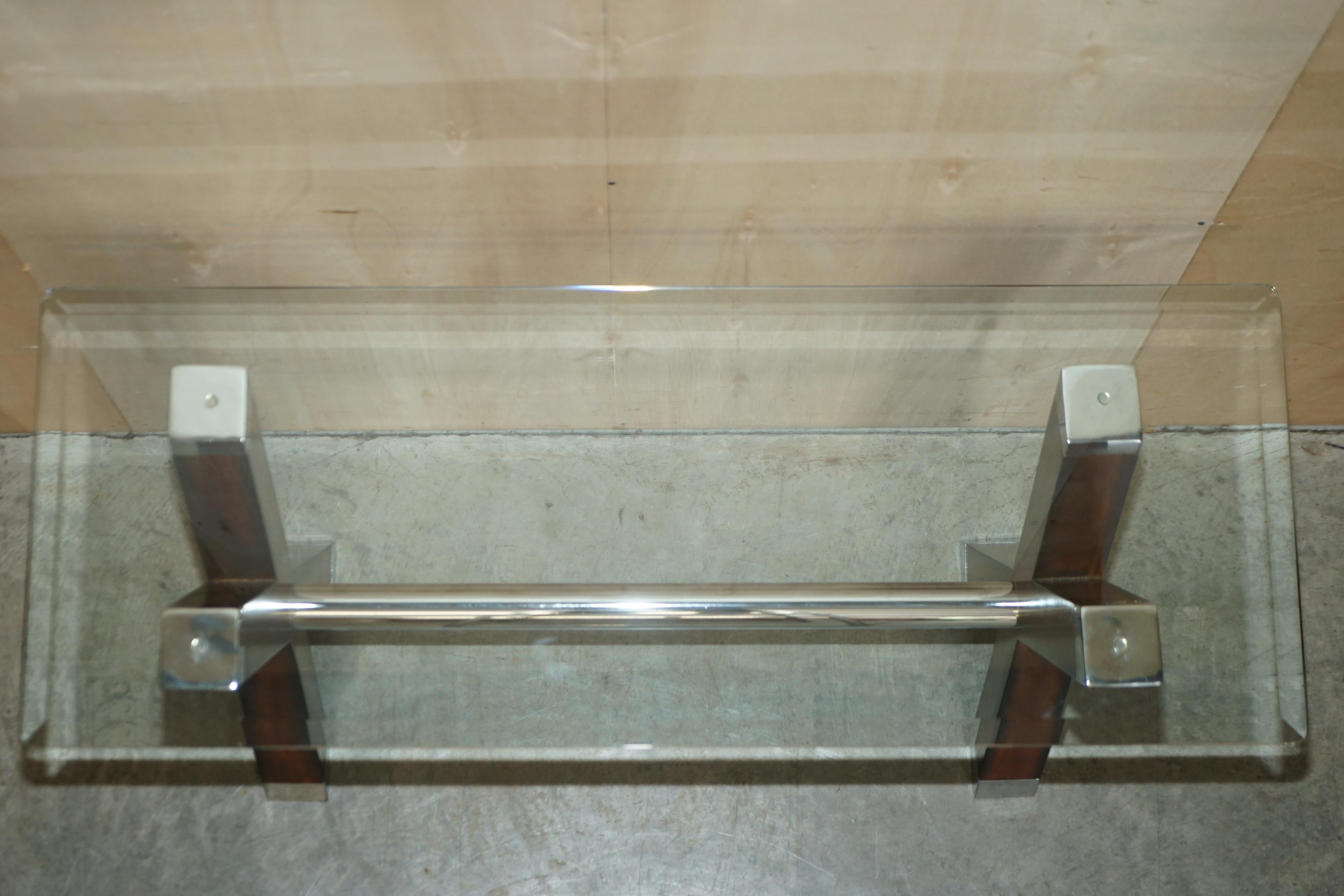 Contemporary Designer Chrome Tipped Beech & Glass x Framed Console Table For Sale 6