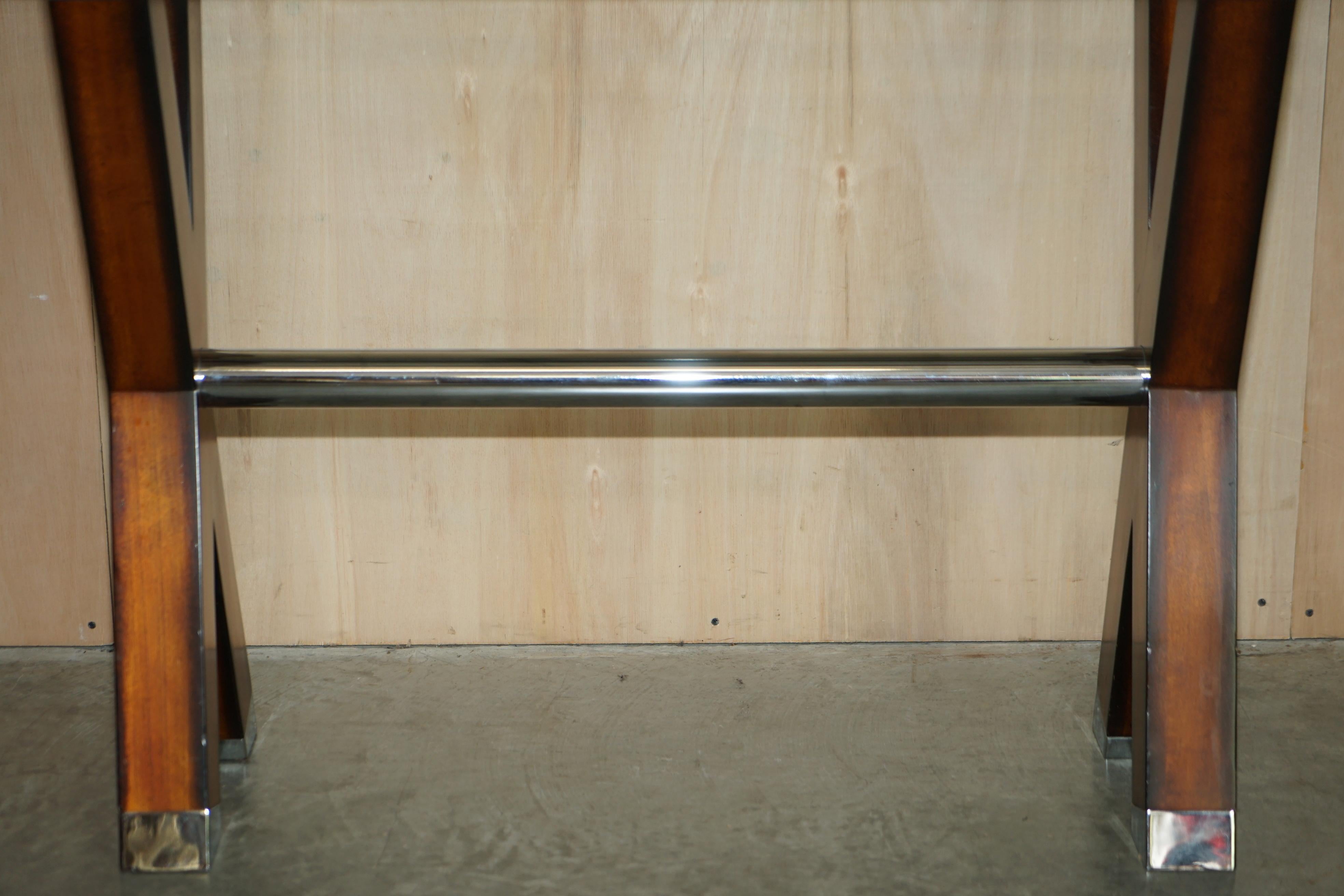 English Contemporary Designer Chrome Tipped Beech & Glass x Framed Console Table For Sale
