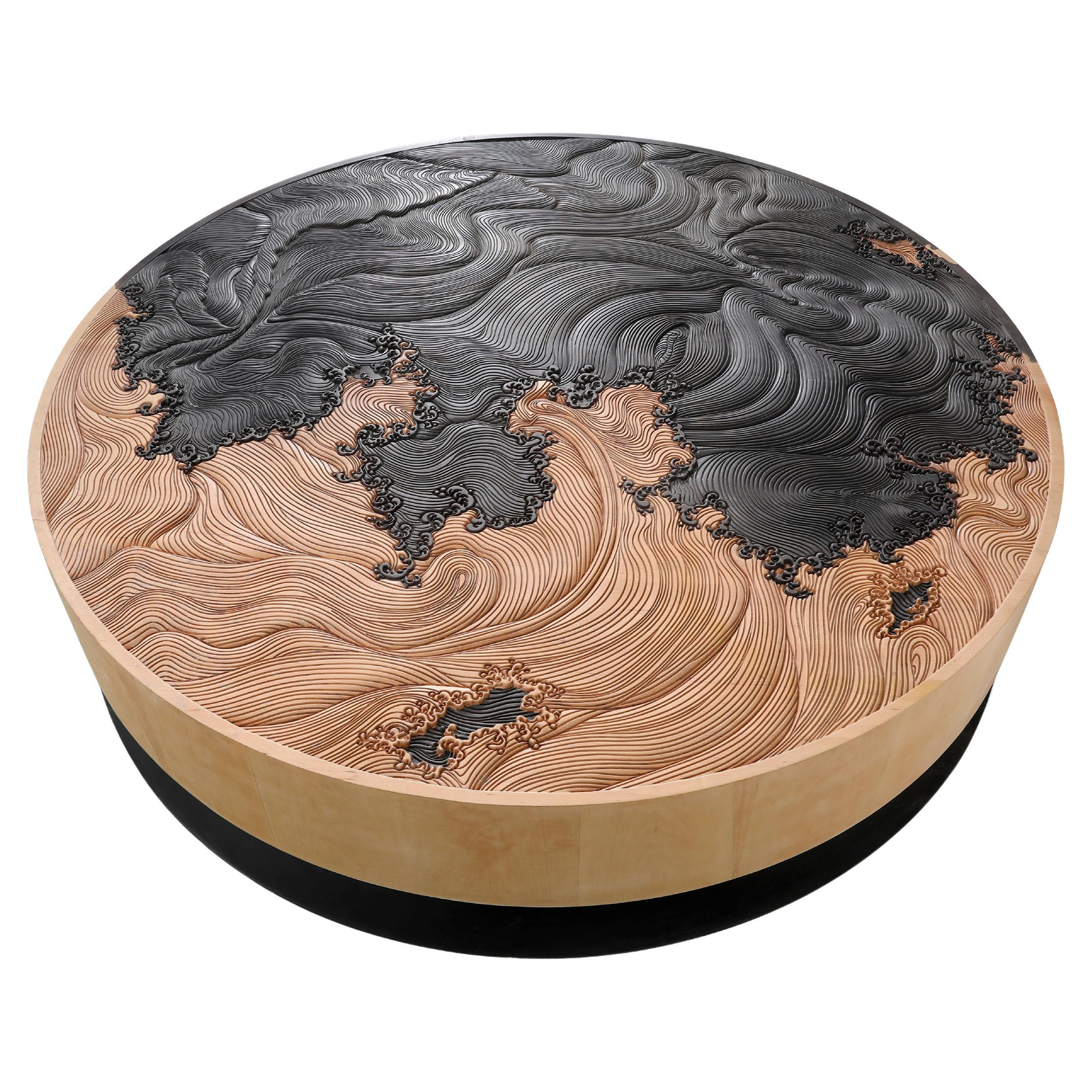 Contemporary Designer Coffee Table in Light and Dark Solid Wood For Sale