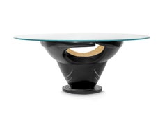 Contemporary Designer Dark Gloss Finishing and Gold Plated Oval Coffee Table