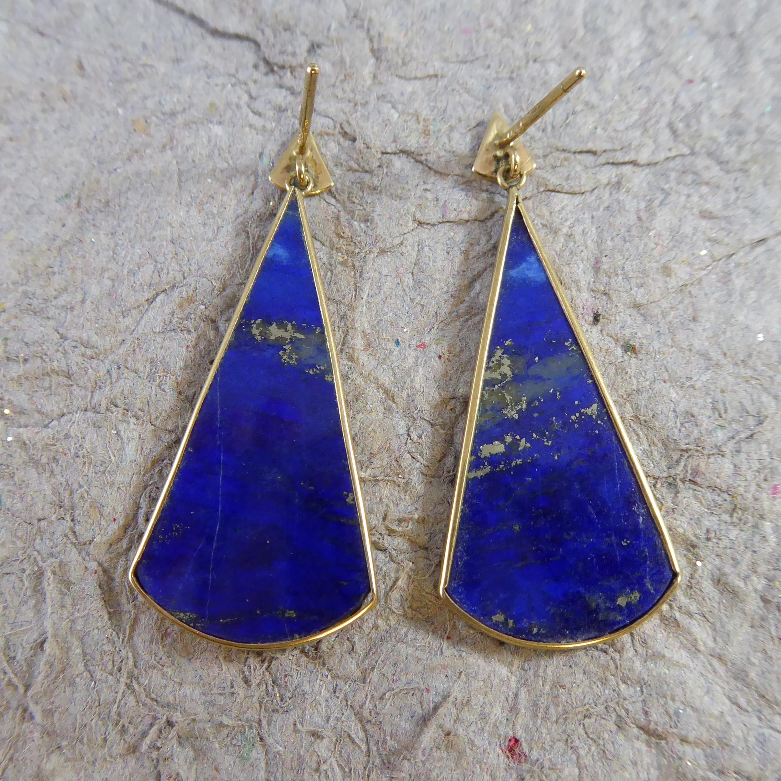 Tumbled Contemporary Designer Drop Earrings with Lapis Lazuli