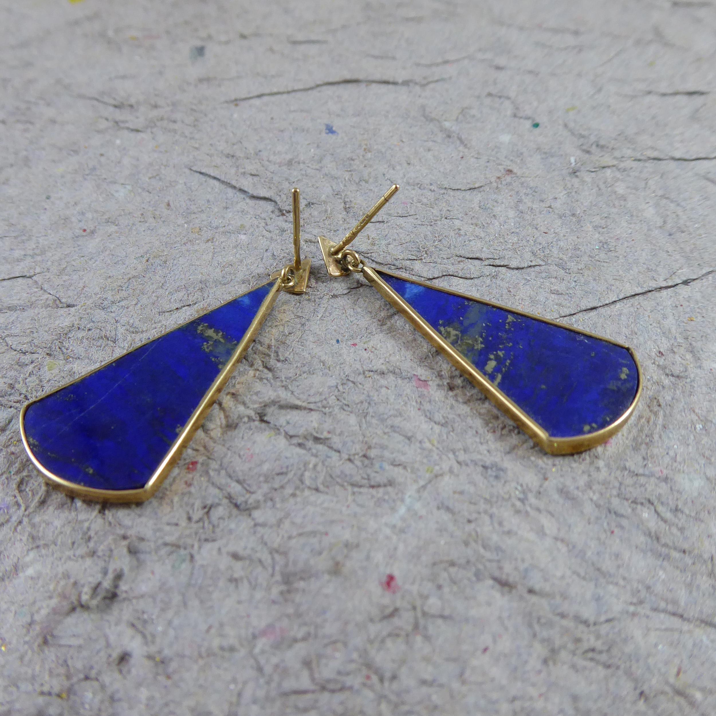 Contemporary Designer Drop Earrings with Lapis Lazuli In Good Condition In Yorkshire, West Yorkshire