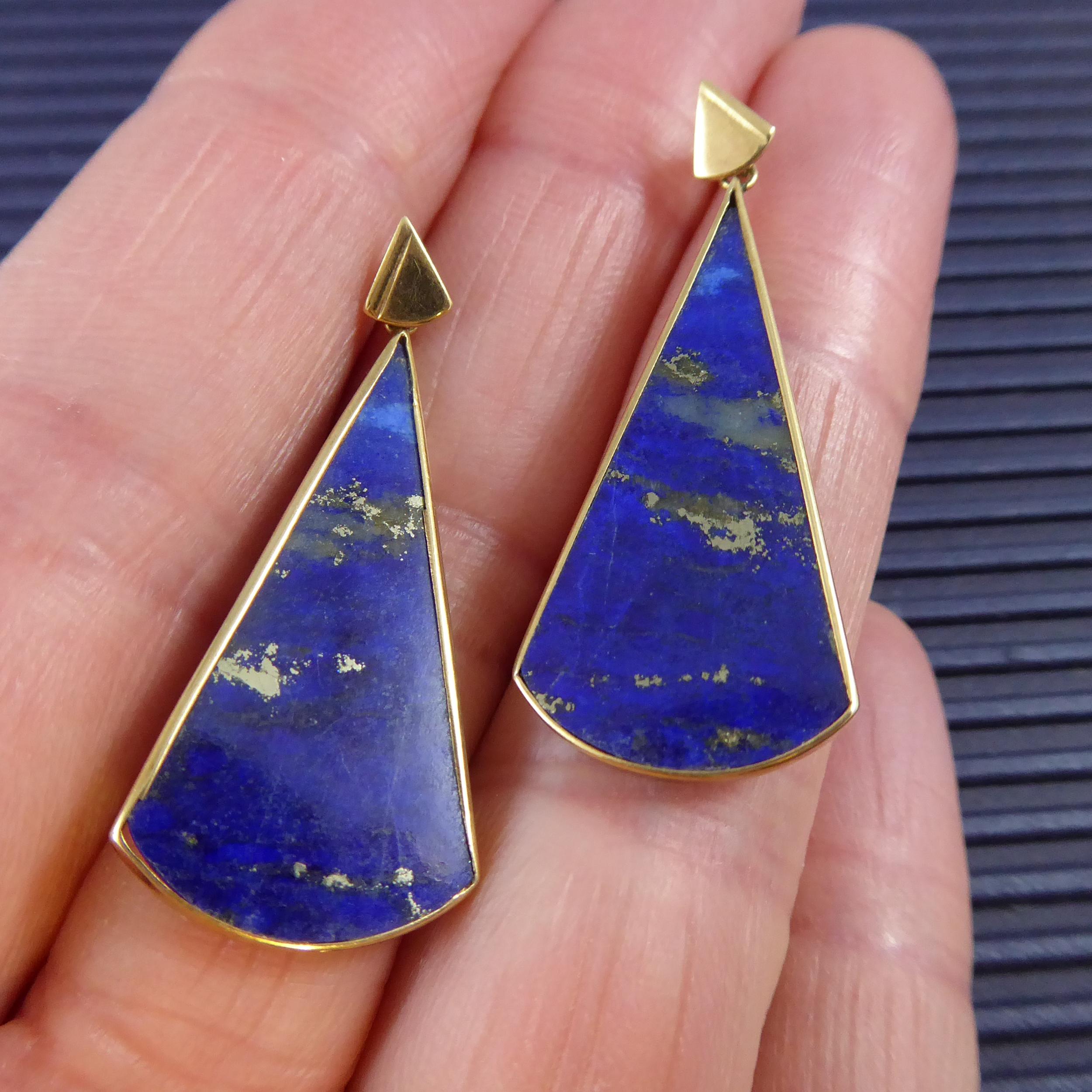 Contemporary Designer Drop Earrings with Lapis Lazuli 1