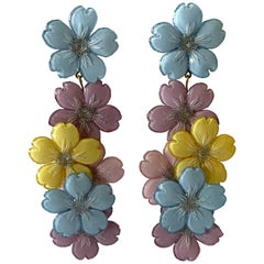 Contemporary Designer Pastel Multi Flower Statement Earrings