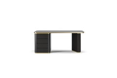 Contemporary Desk black Lacquering, Crossed Leather 4 drawers