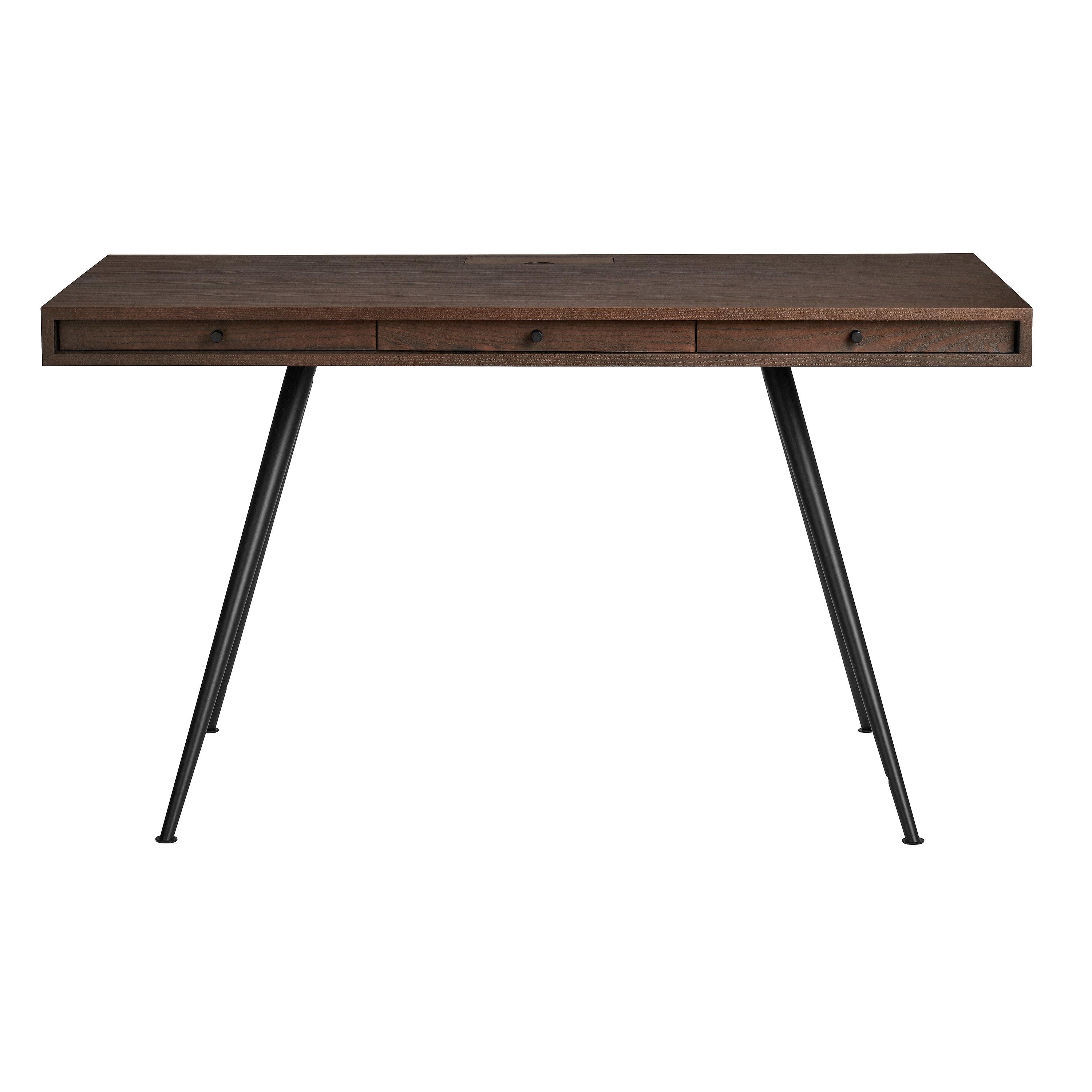 'JFK' Home Desk
Signed by Kristian Sofus Hansen & Tommy Hyldahl for NORR11

Dimensions: 
H. 76 cm x W. 130 cm x D. 65 cm 

Model shown: Dark Smoked Ash Wood 
Aluminium legs in matte black finish

_________________

With its pure and simplistic