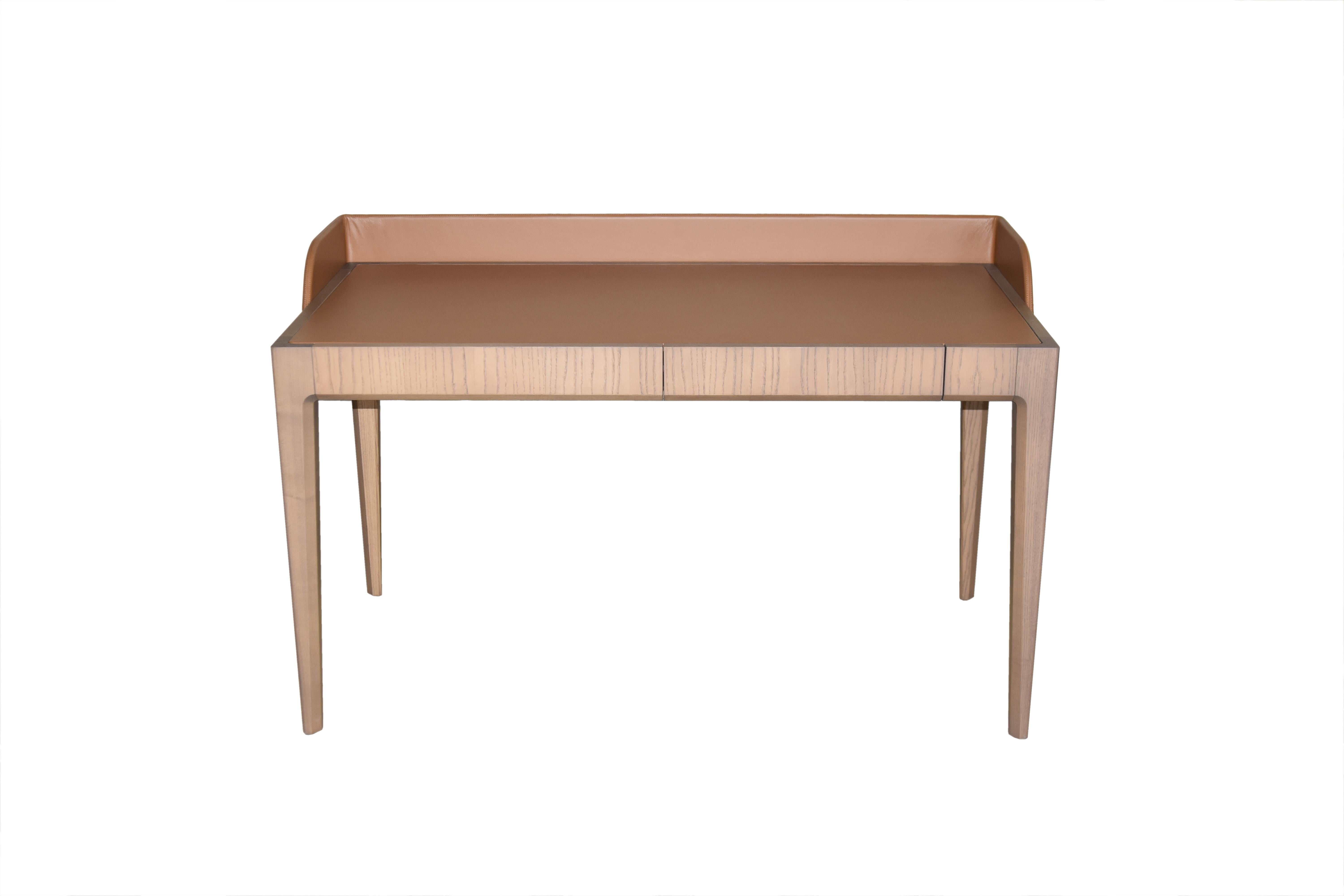 Contemporary Desk Made of Ashwood with Leather Flapping Top, by Morelato 4