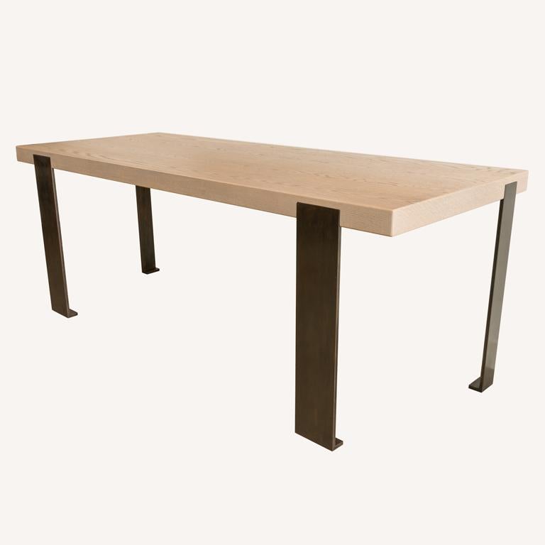 American Contemporary Desk in Solid Oak and Blackened Steel Legs by Carbonell Design For Sale