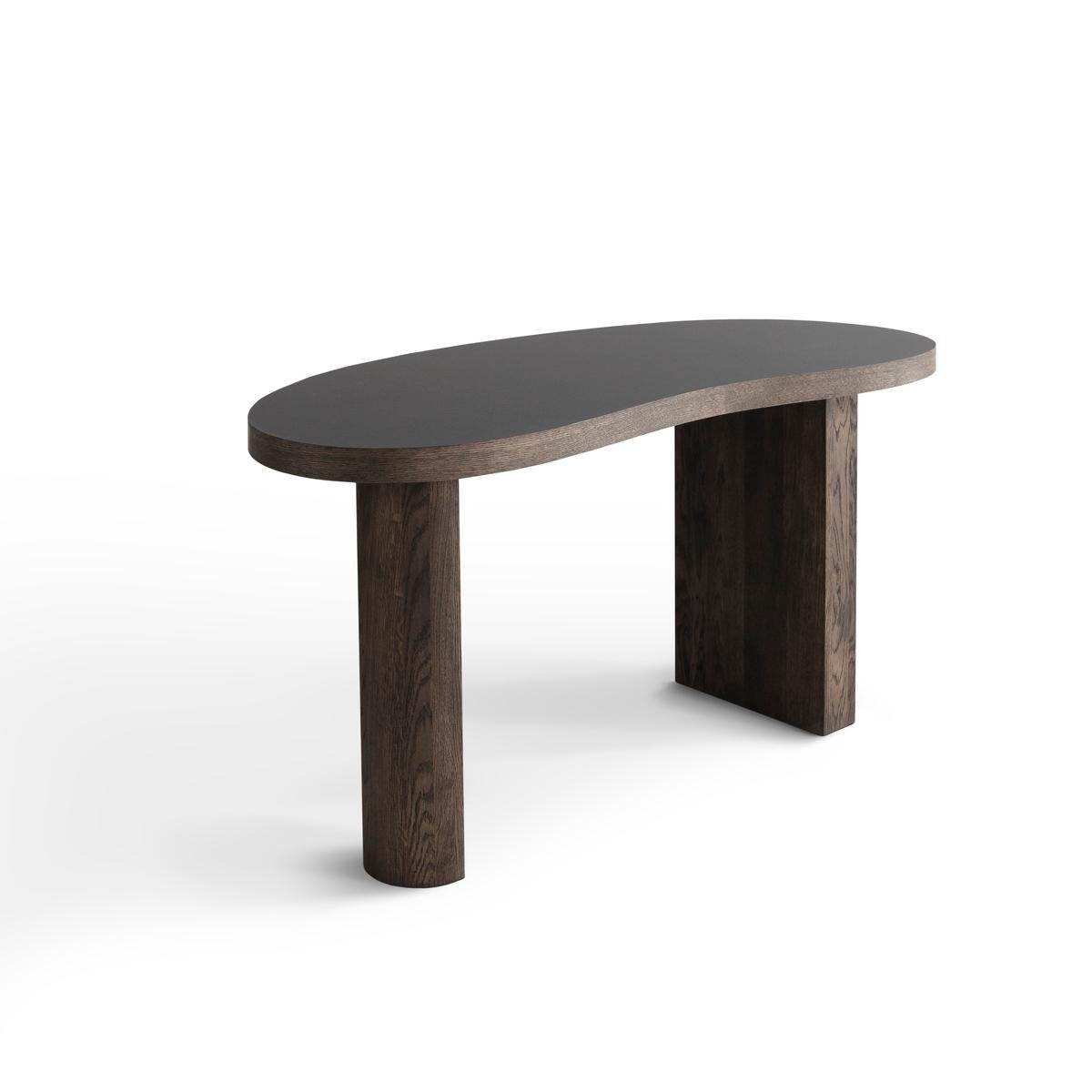 Contemporary Desk Table 'Ms Bean', Smoked Oak, Black Tabletop For Sale 6