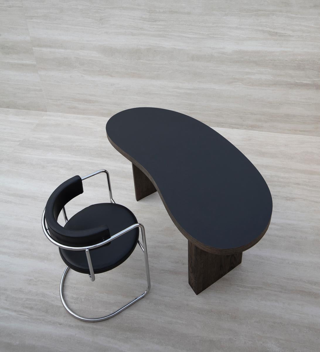 Organic Modern Contemporary Desk Table 'Ms Bean', Smoked Oak, Black Tabletop For Sale