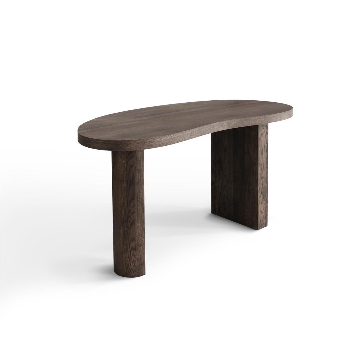 Veneer Contemporary Desk Table 'Ms Bean', Smoked Oak, Black Tabletop For Sale