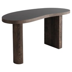 Contemporary Desk Table 'Ms Bean', Smoked Oak, Black Tabletop