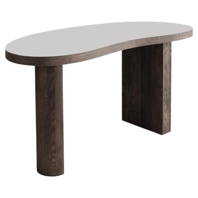 Contemporary Desk Table 'Ms Bean', Smoked Oak, White Tabletop For Sale