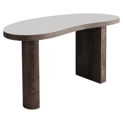 Contemporary Desk Table 'Ms Bean', Smoked Oak, White Tabletop
