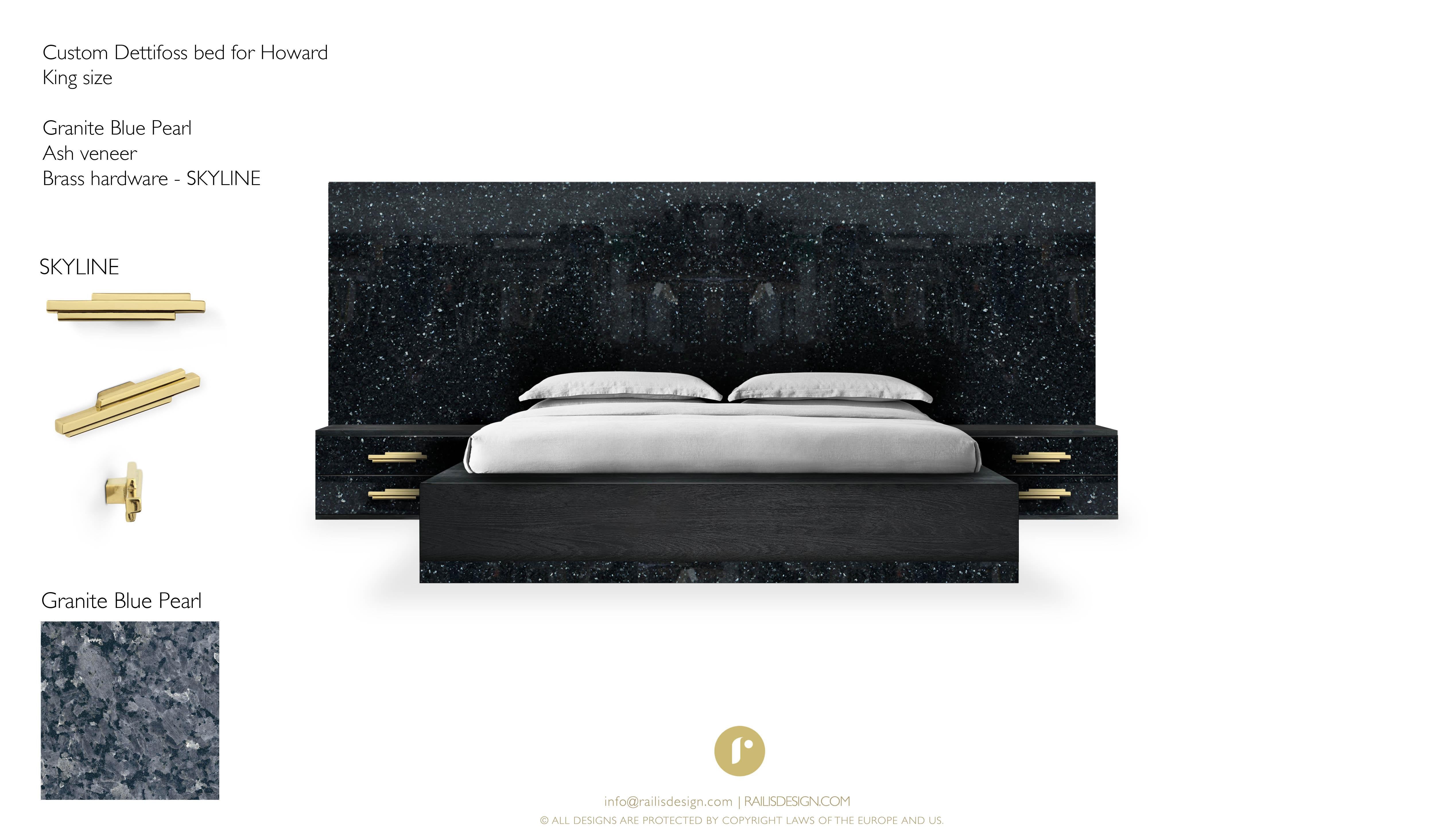 Contemporary Dettifoss Marble Edition Bed Frame, Black, Brass, Marble In New Condition For Sale In Husavik, IS