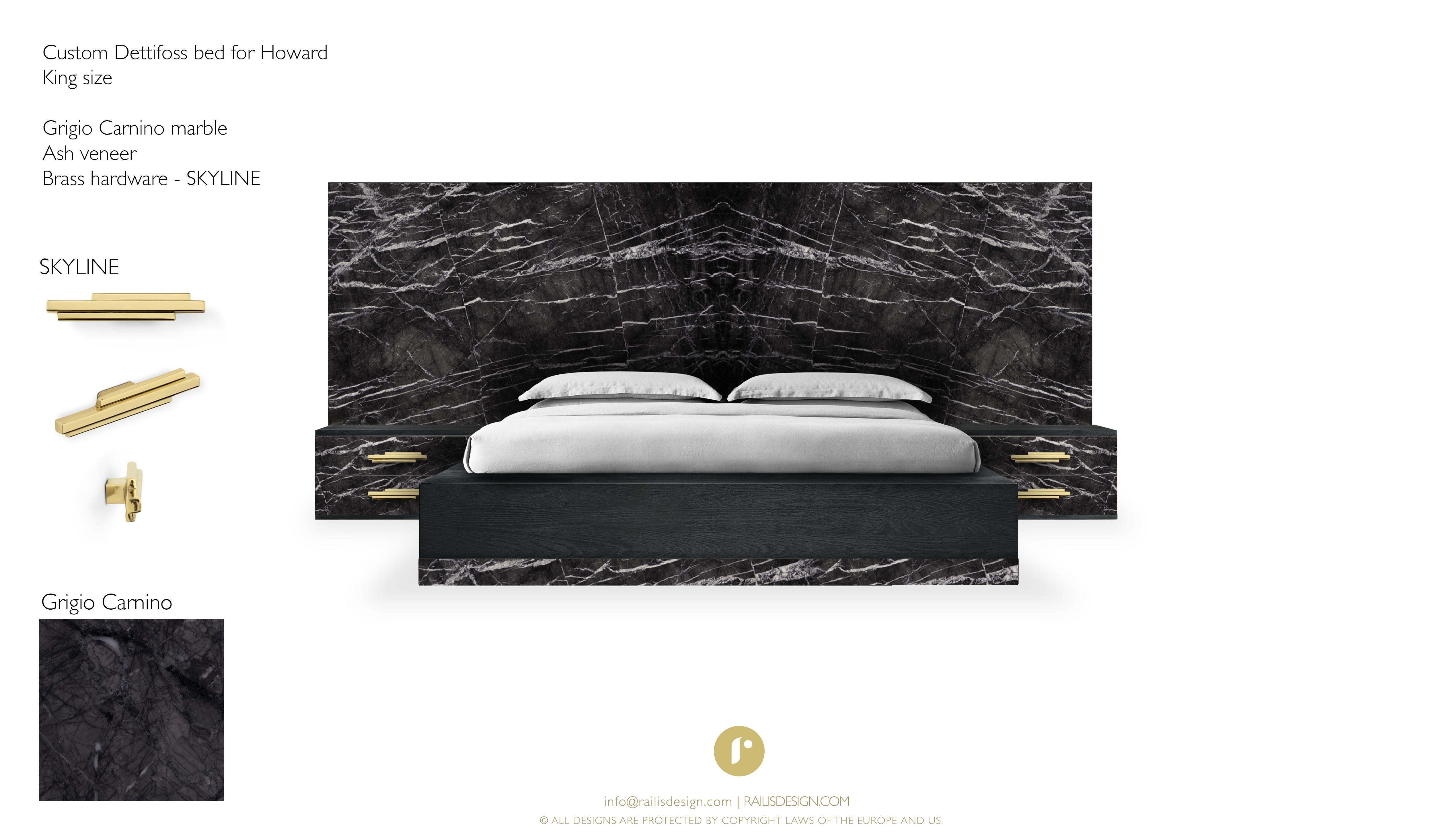 Contemporary Dettifoss Marble Edition Bed Frame, Black, Brass, Marble For Sale 2