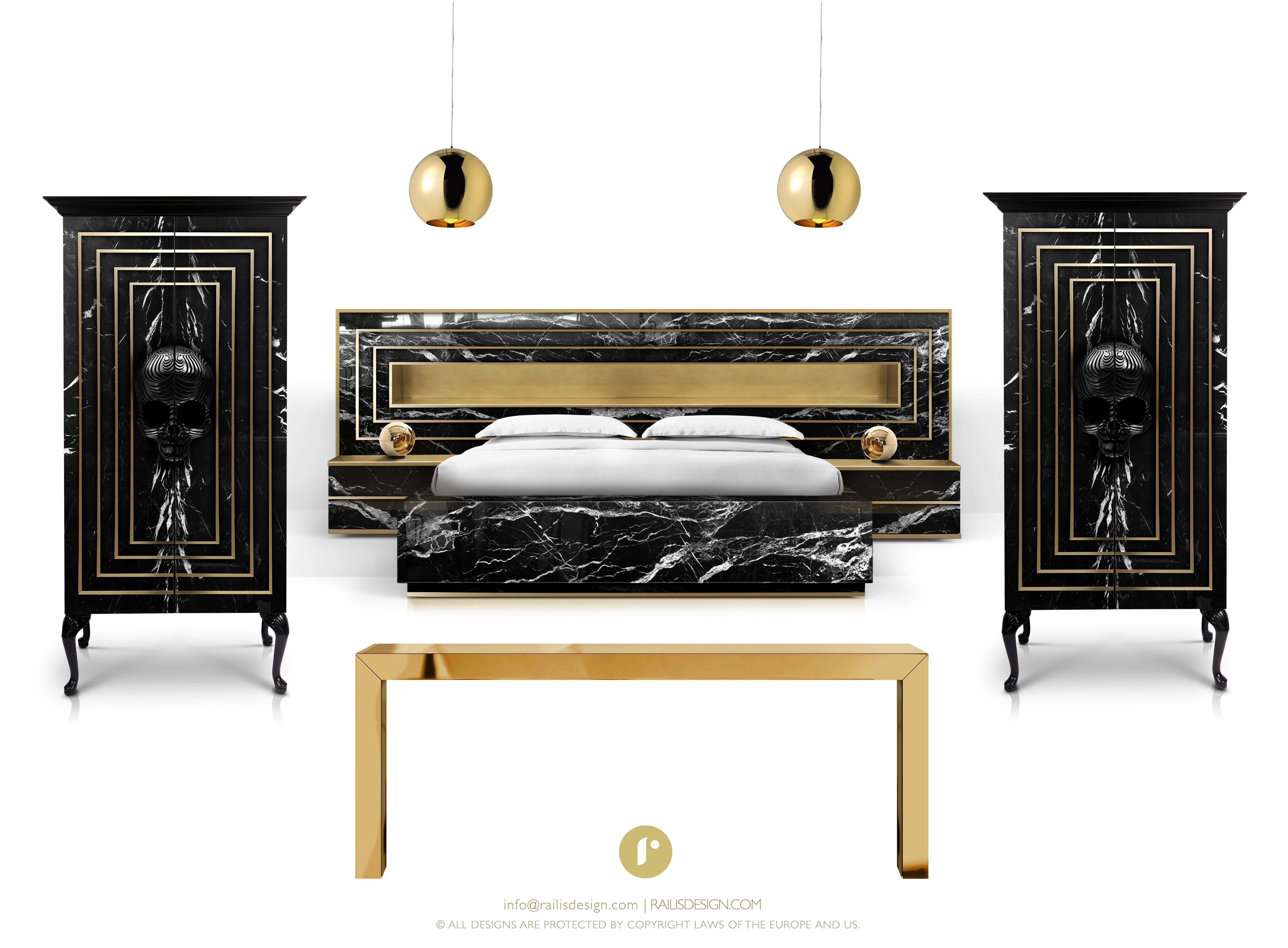 Contemporary Dettifoss Marble Edition Bed Frame, Black, Brass, Marble For Sale 10