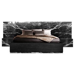 Contemporary Dettifoss Marble Edition Bed Frame, Black, Brass, Marble