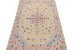 Rug & Kilim's Contemporary Dhurrie Flatweave, Beige, Pink Floral Medallion