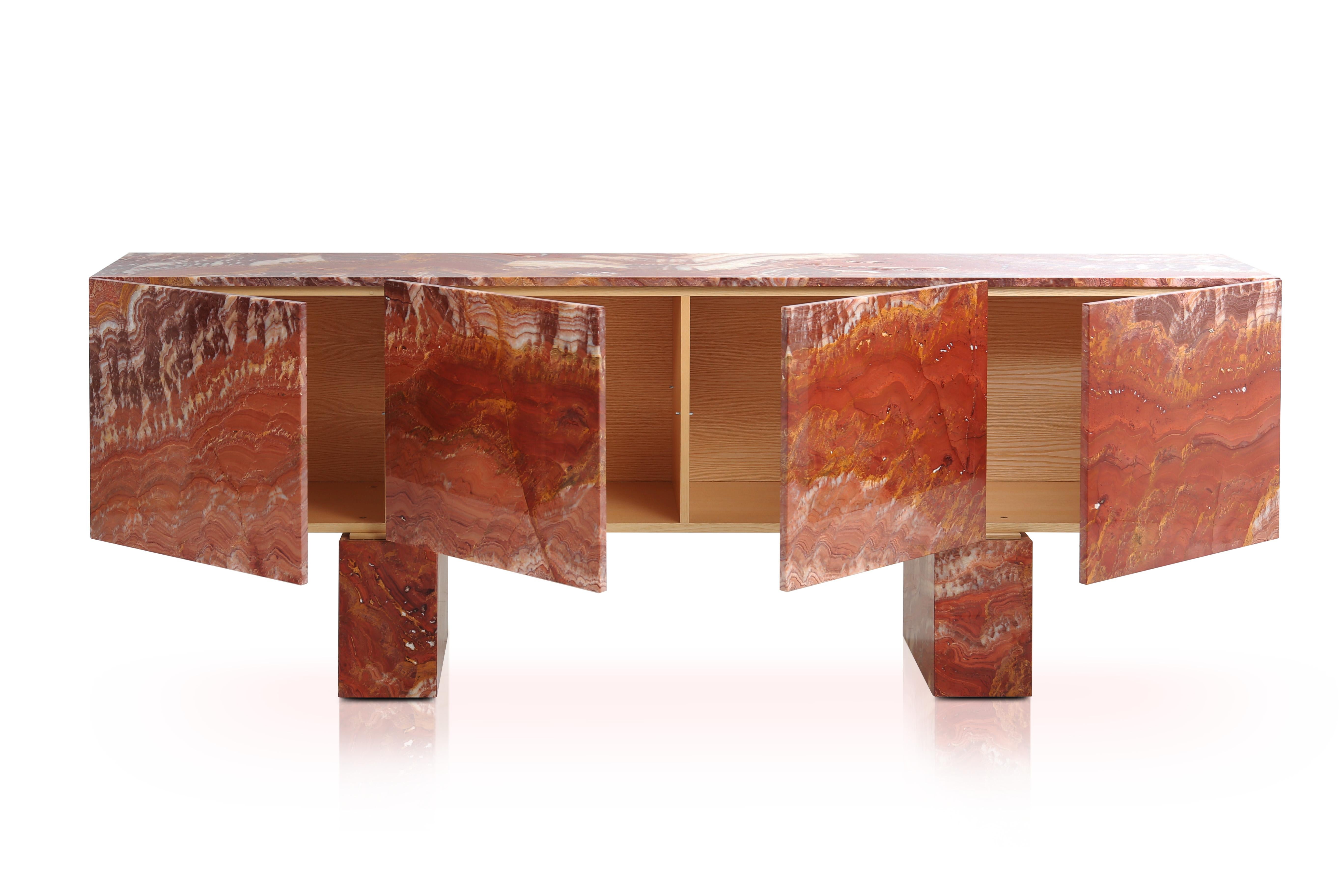 Contemporary Diablo Console or Sideboard in Red Passion Onyx, Wood Veneer For Sale 4