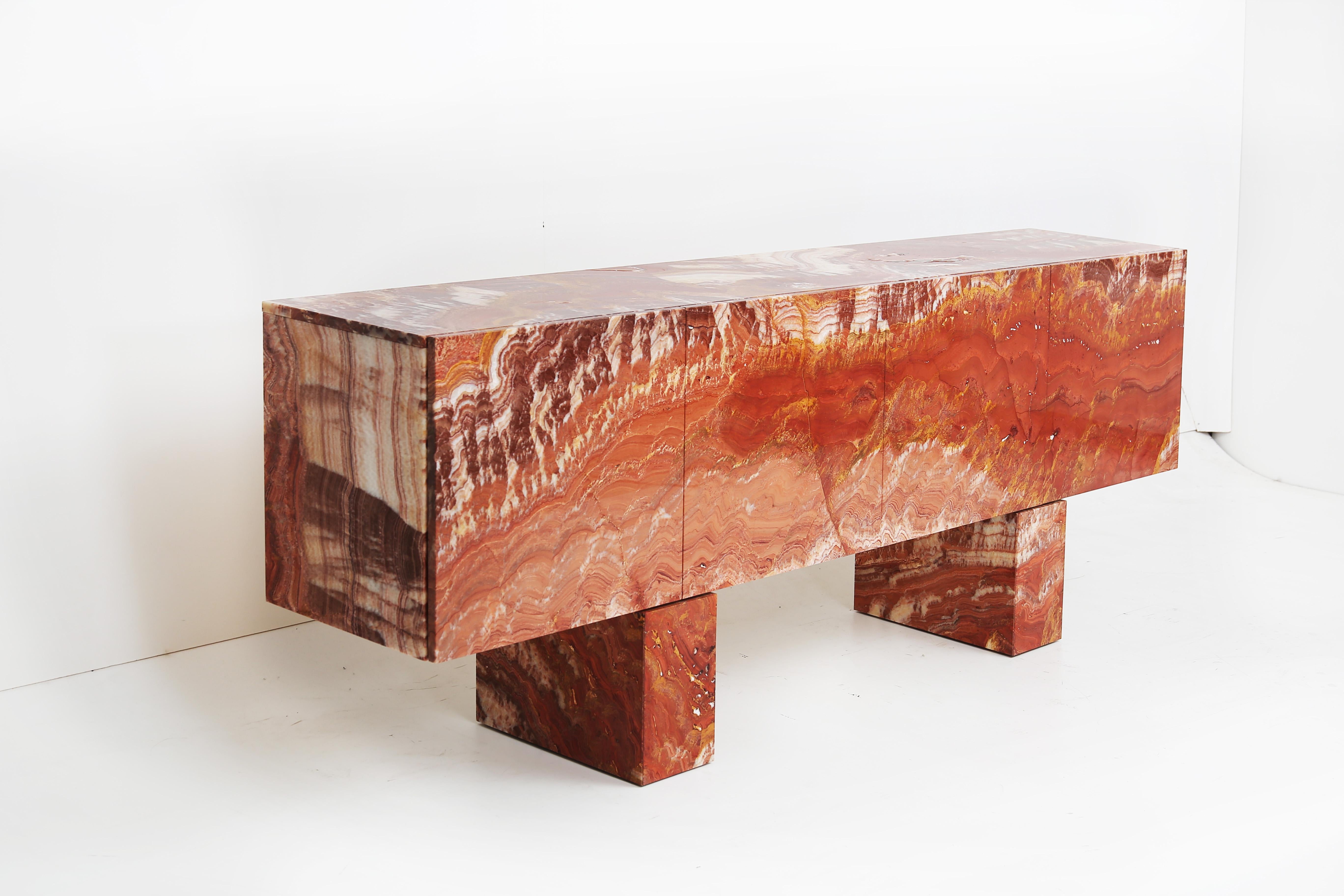 Contemporary Diablo Console or Sideboard in Red Passion Onyx, Wood Veneer For Sale 5