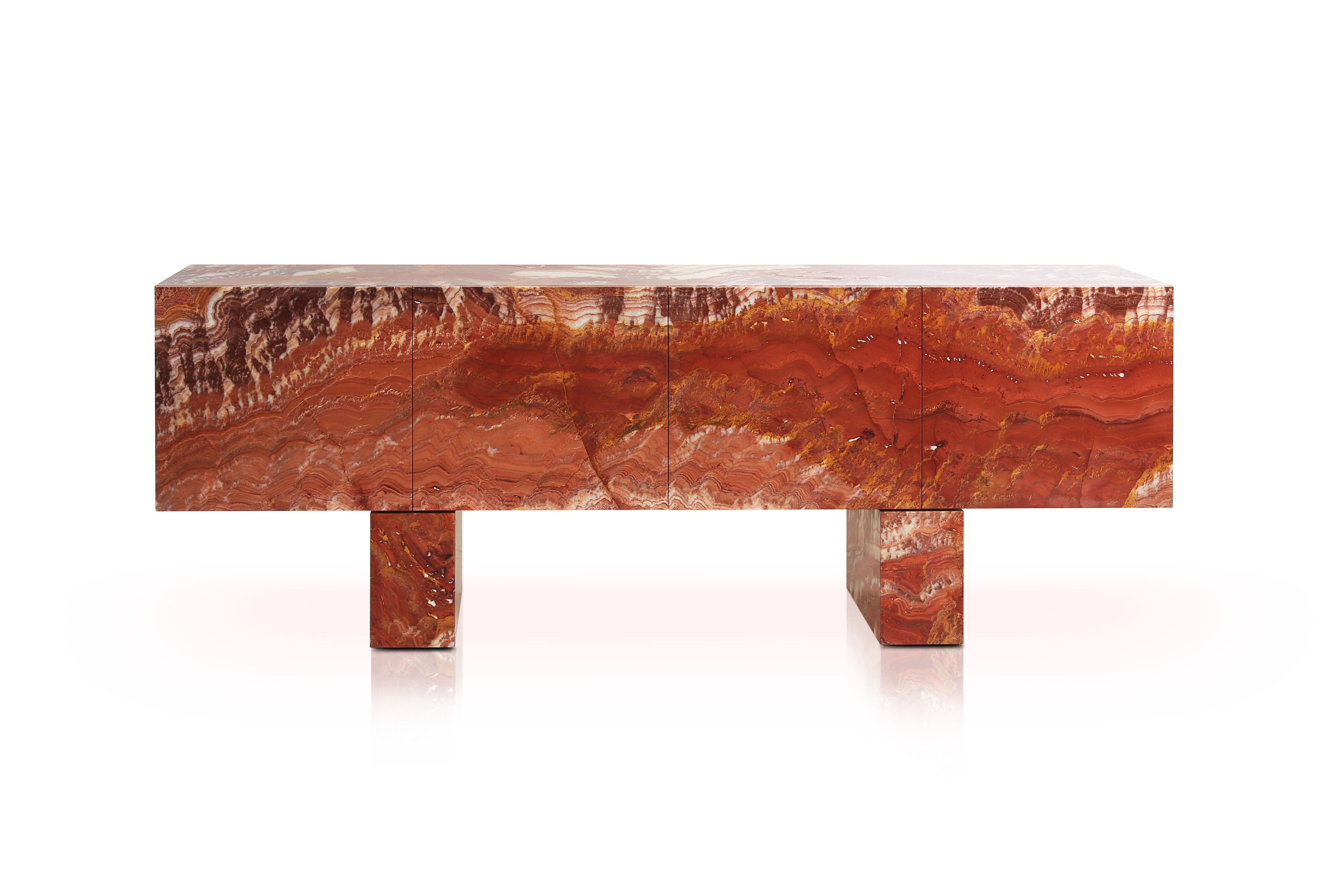 Contemporary Diablo Console or Sideboard in Red Passion Onyx, Wood Veneer For Sale 11