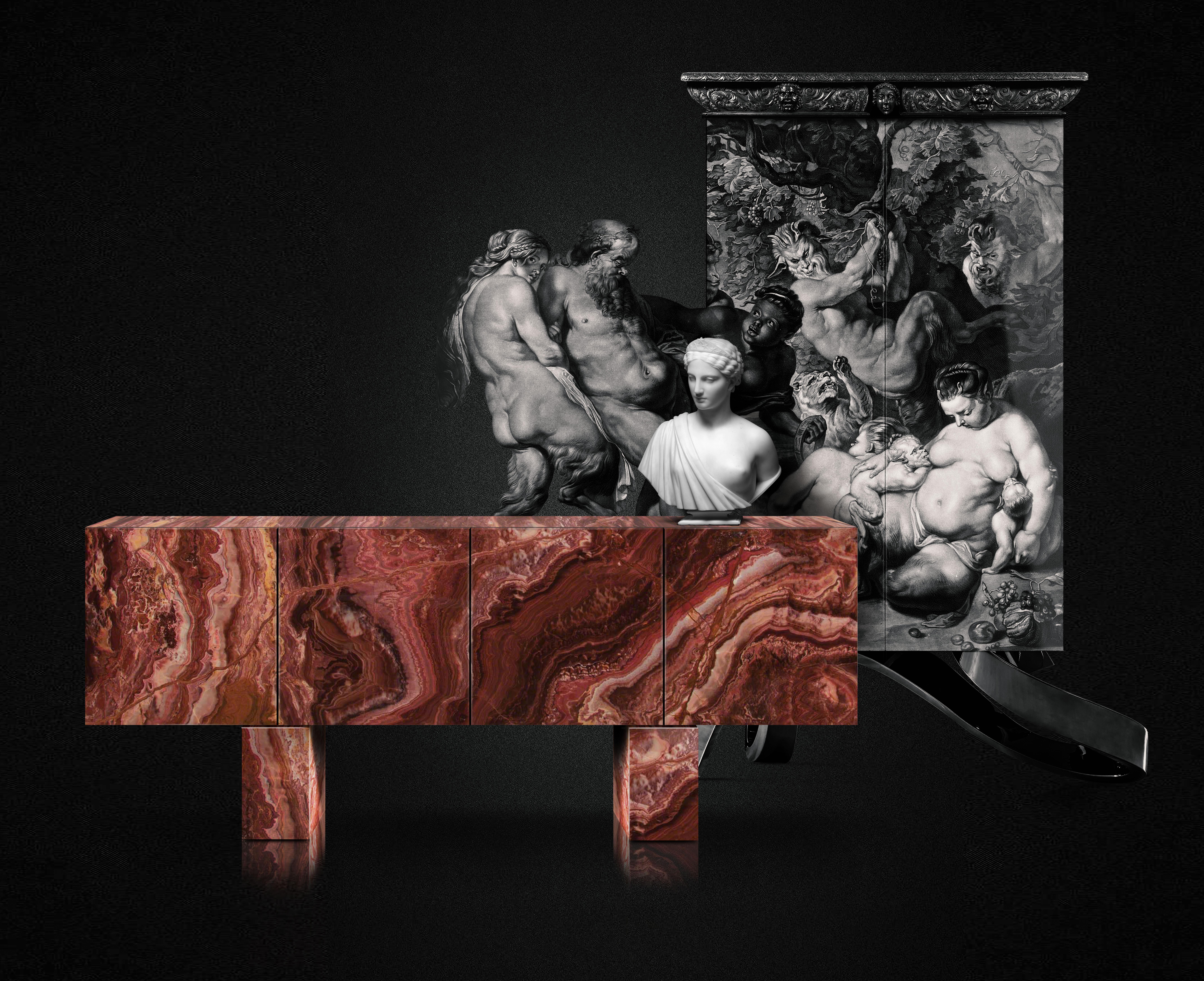 Contemporary Diablo Sideboard in Red Onyx Ribbon Base by Railis Design For Sale 11