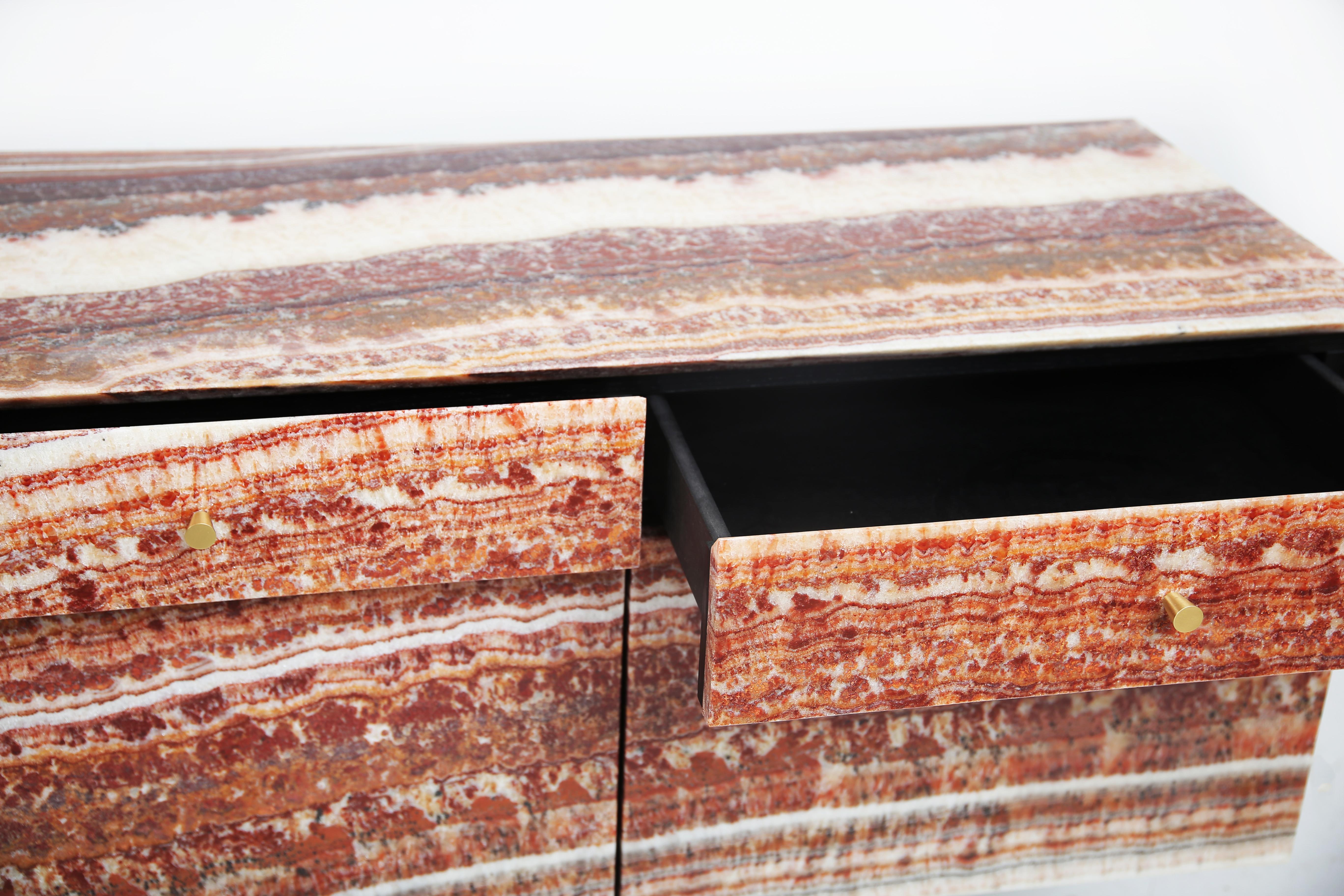 Contemporary Diablo Sideboard in Red Onyx Ribbon Base by Railis Design For Sale 2