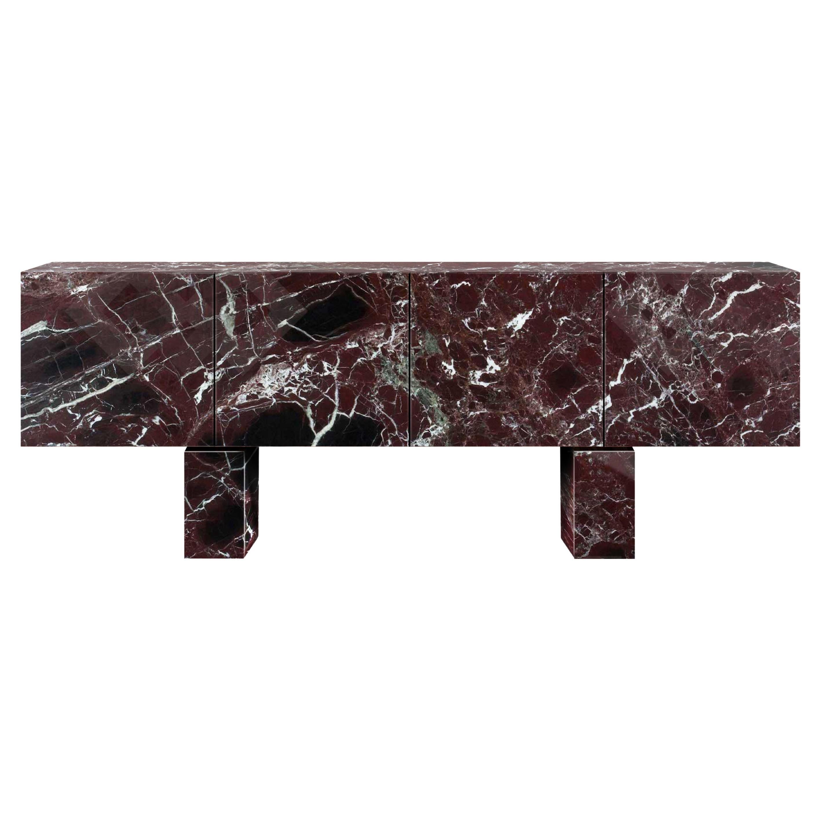 Contemporary Diablo Sideboard in Rosso Levanto Marble, Ash Veneers For Sale