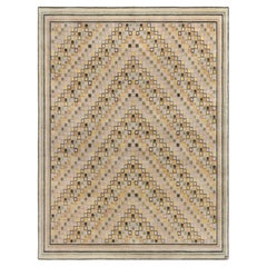 Contemporary Diagonal Cluster Beige Silk Rug "Escalier" by Doris Leslie Blau