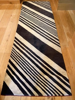 Contemporary Diagonal Striped Wool Runner Rug  3' x 9' 10"