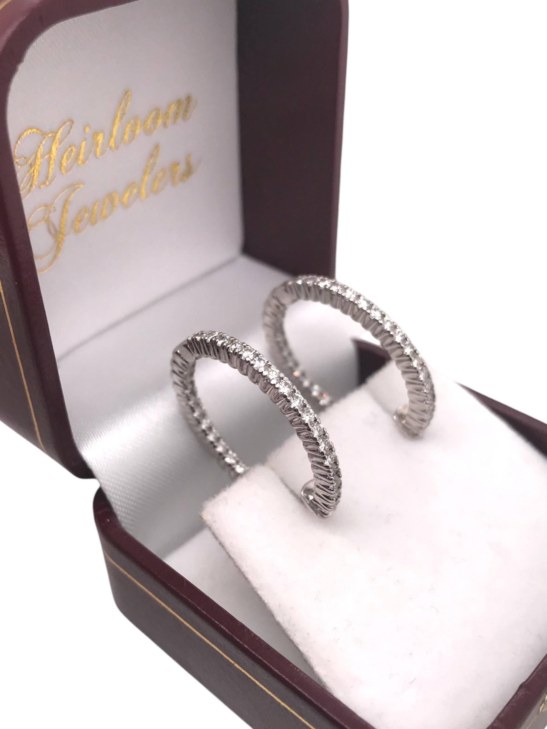 Contemporary Diamond 1.0Ctw Hoop Earrings 14K White Gold For Sale 3