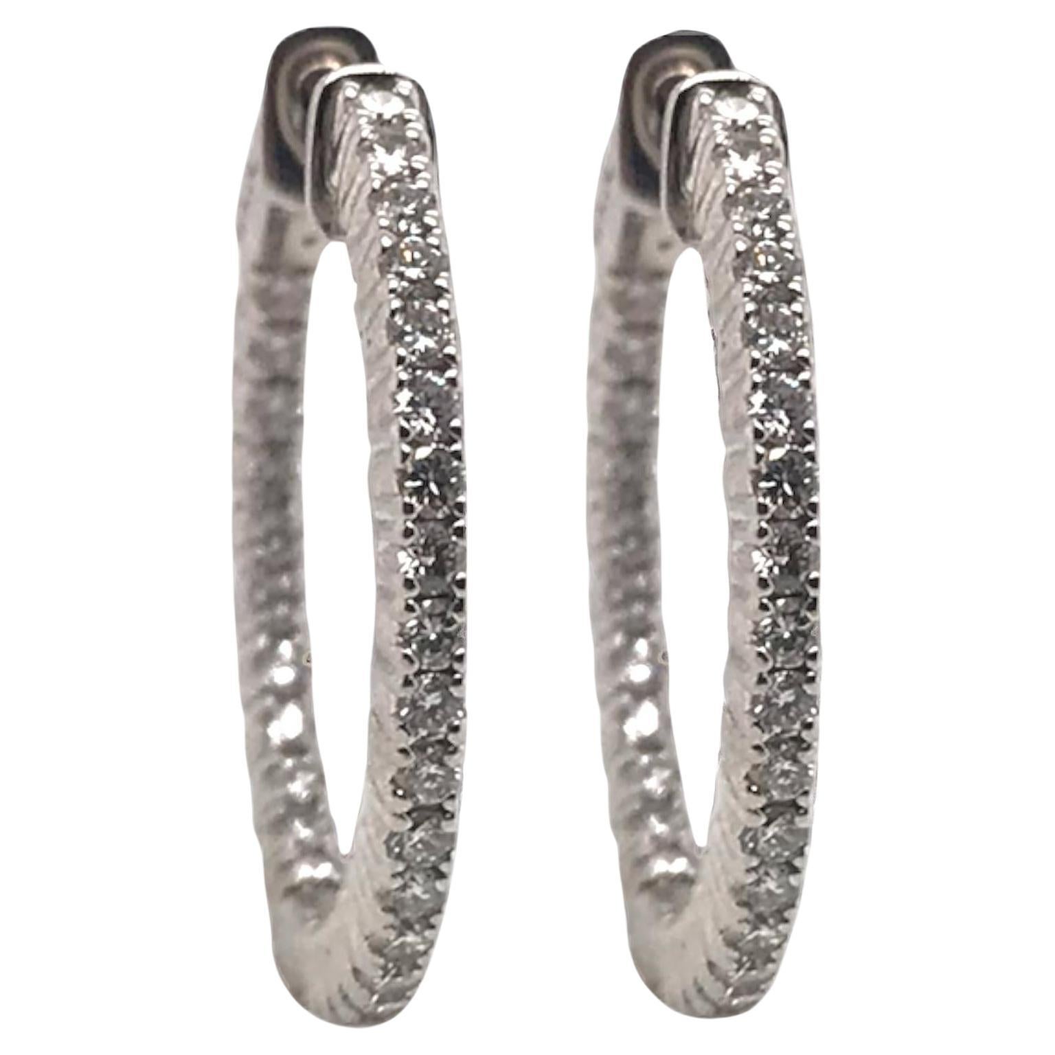 Contemporary Diamond 1.0Ctw Hoop Earrings 14K White Gold For Sale