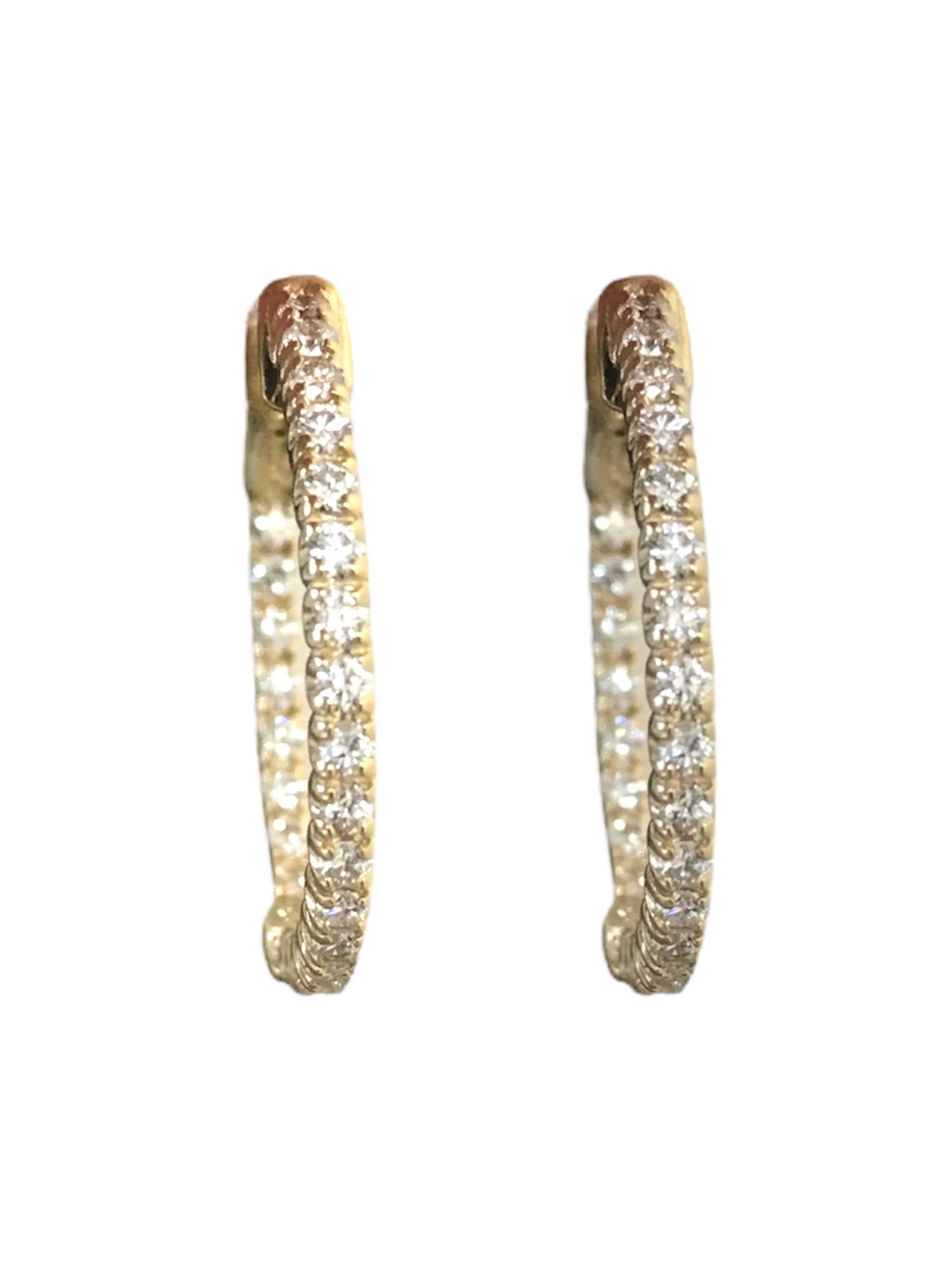 Classy & Simple!!
Perfect for every occasion.

Earring Details
Age: New
Material: 14K Yellow Gold
Weight: 7.5 Grams
Diamond Weight: 1.0 Carat Total
Size: 25mm
Shape: Round
60 - 1.6mm Round Brilliant Cut Diamonds
Also Available In White
