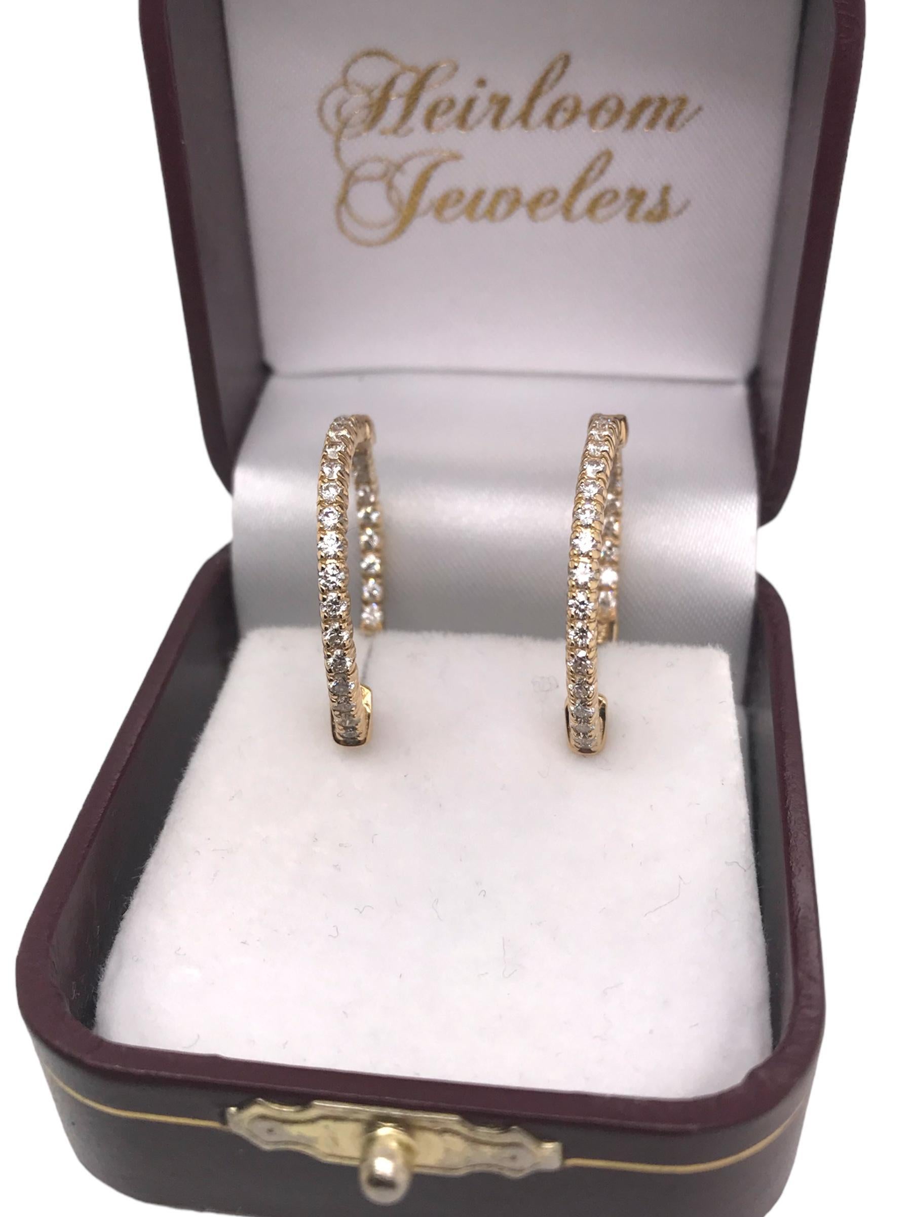 Contemporary Diamond 1.0Ctw Hoop Earrings 14K Yellow Gold 1