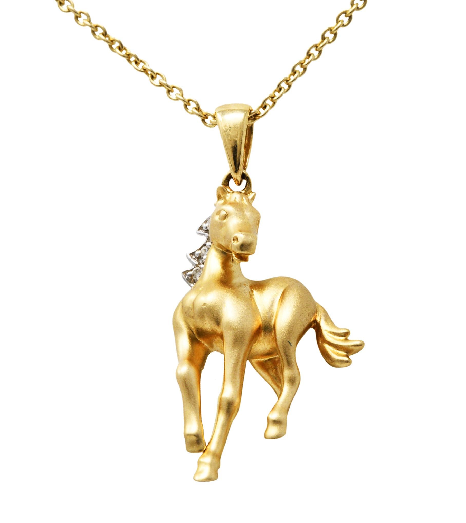 Contemporary Diamond 14 Karat Two-Tone Gold Equestrian Horse Pendant Necklace 2