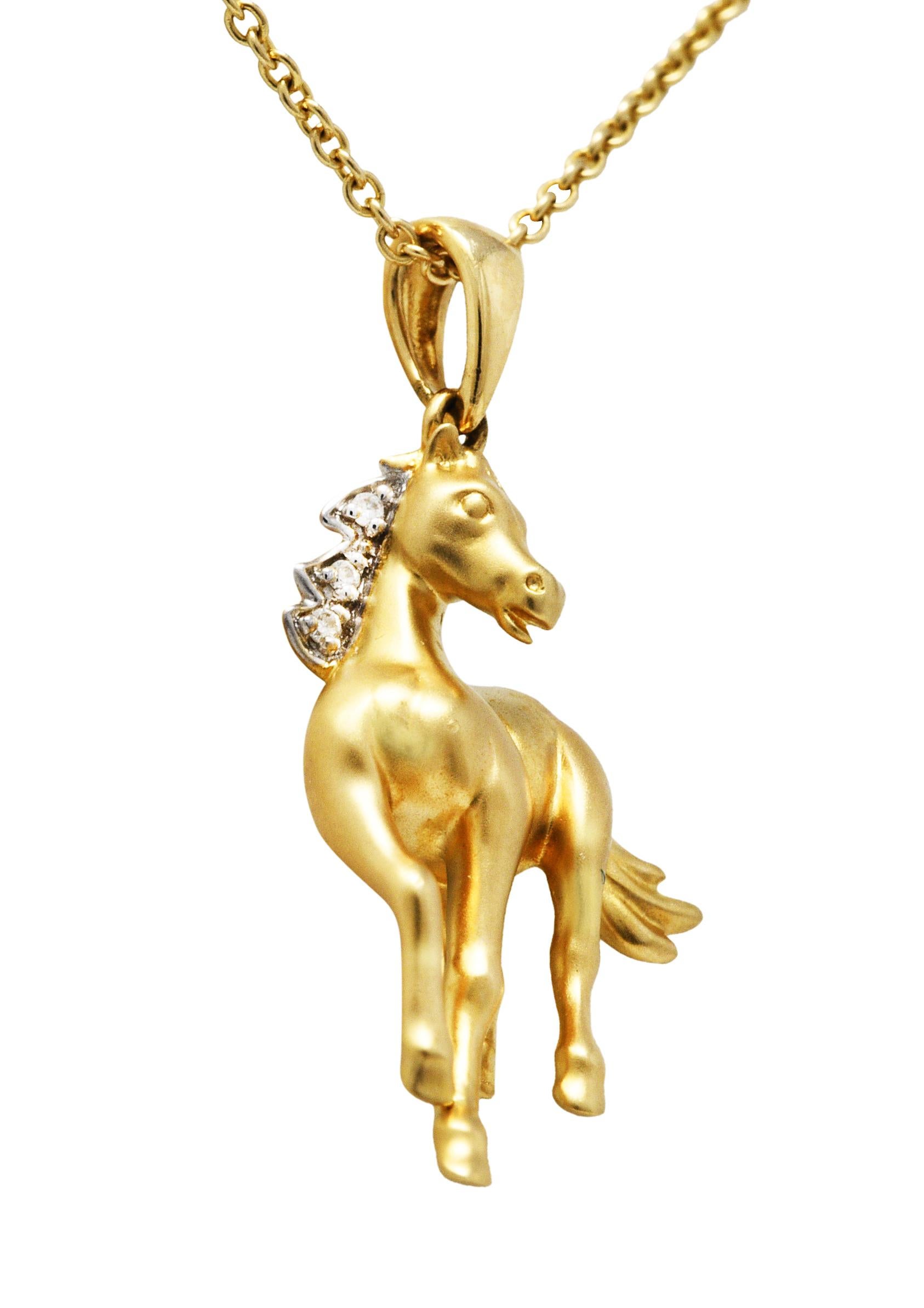 Contemporary Diamond 14 Karat Two-Tone Gold Equestrian Horse Pendant Necklace 3