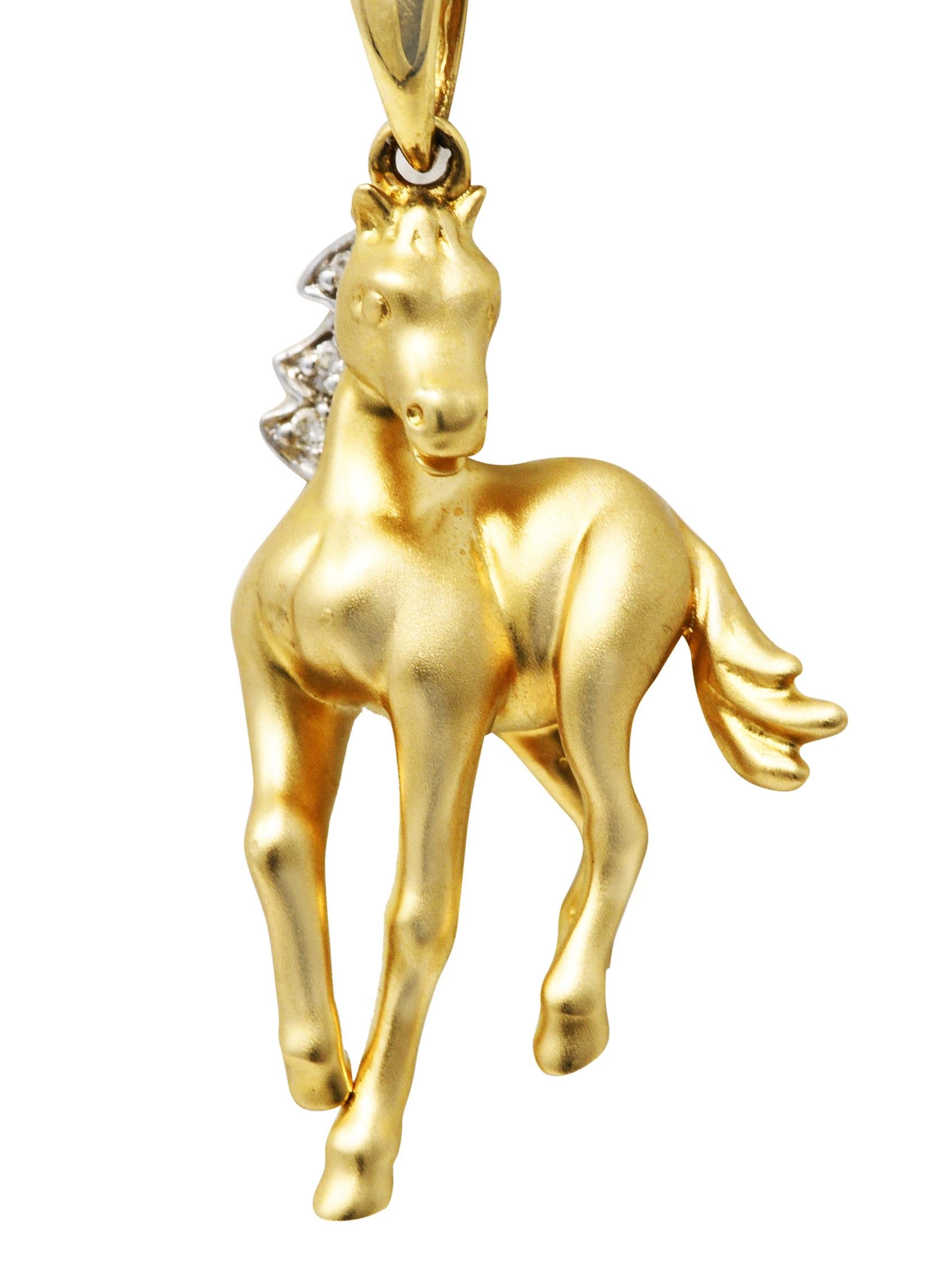 Contemporary Diamond 14 Karat Two-Tone Gold Equestrian Horse Pendant Necklace 4