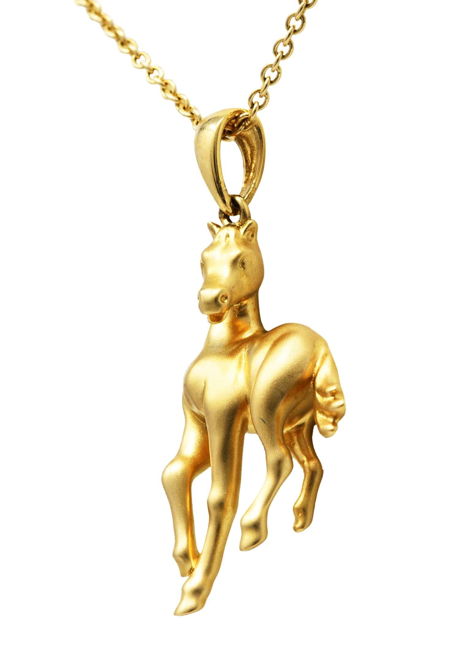 Contemporary Diamond 14 Karat Two-Tone Gold Equestrian Horse Pendant Necklace 5