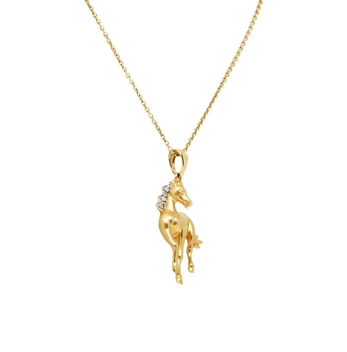 Zeitgenössische Diamant-Halskette mit Reiterpferd-Anhänger aus 14 Karat zweifarbigem Gold (Brillantschliff)