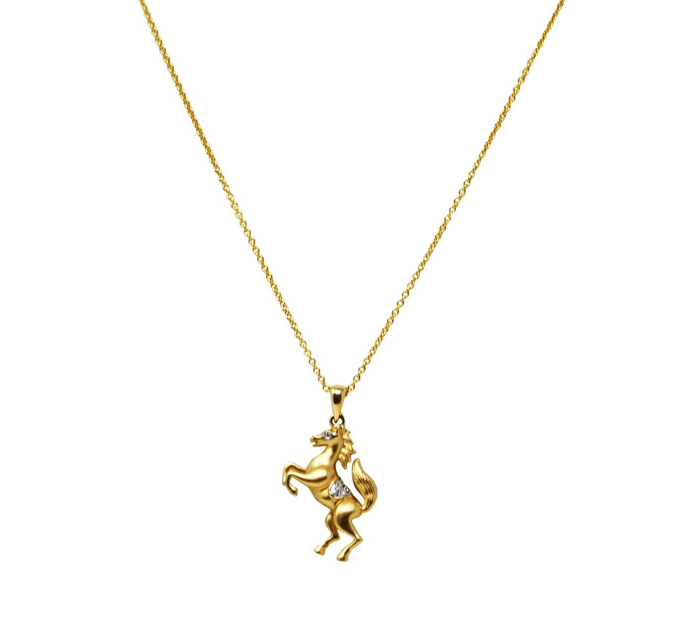 Contemporary Diamond 14 Karat Two-Tone Gold Horse Pendant Necklace 4