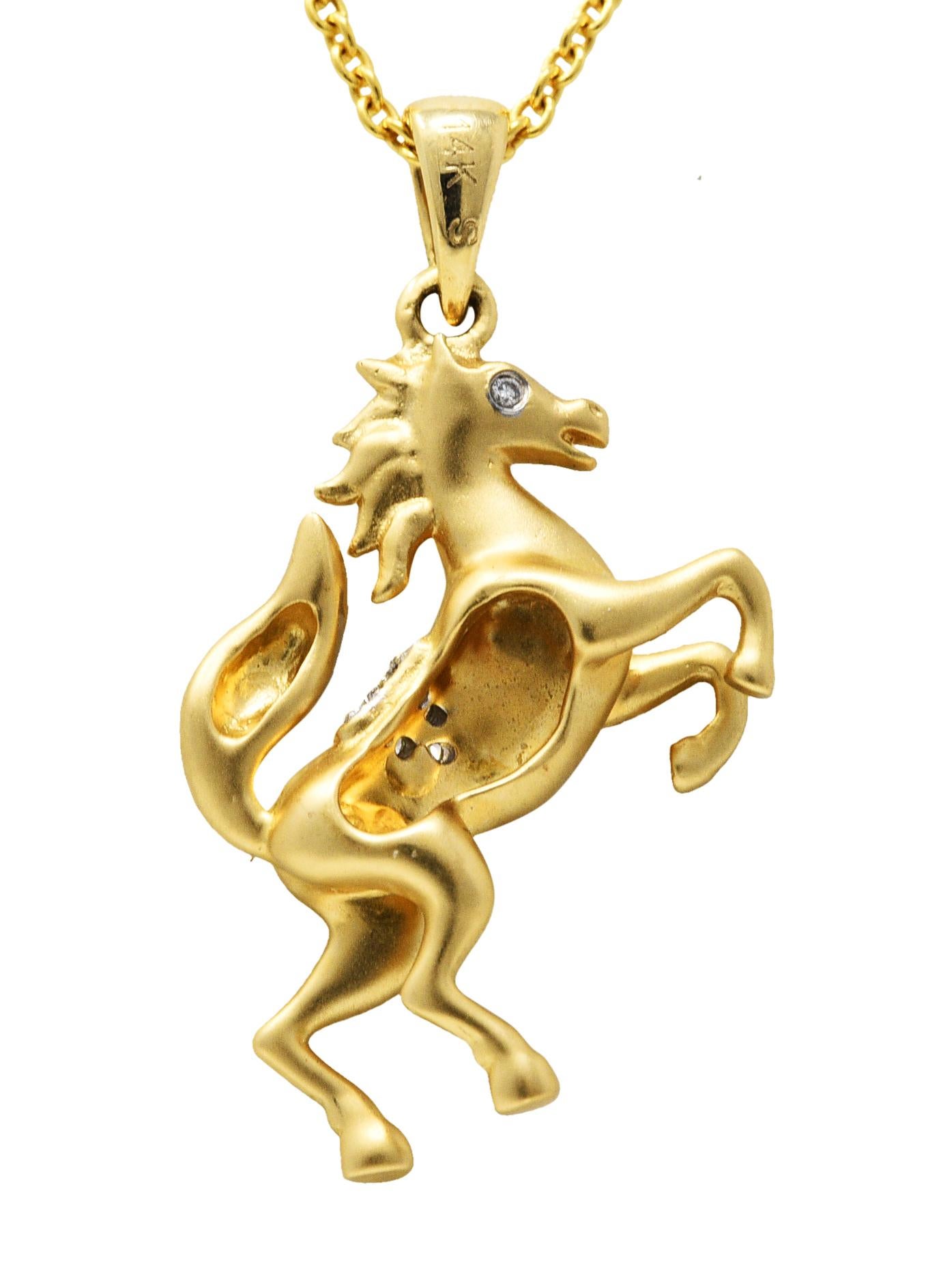Brilliant Cut Contemporary Diamond 14 Karat Two-Tone Gold Horse Pendant Necklace